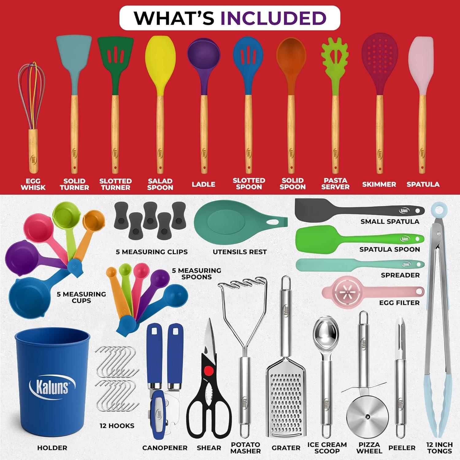 Juego de Utensilios de Cocina Kaluns 50 Piezas Silicona Madera