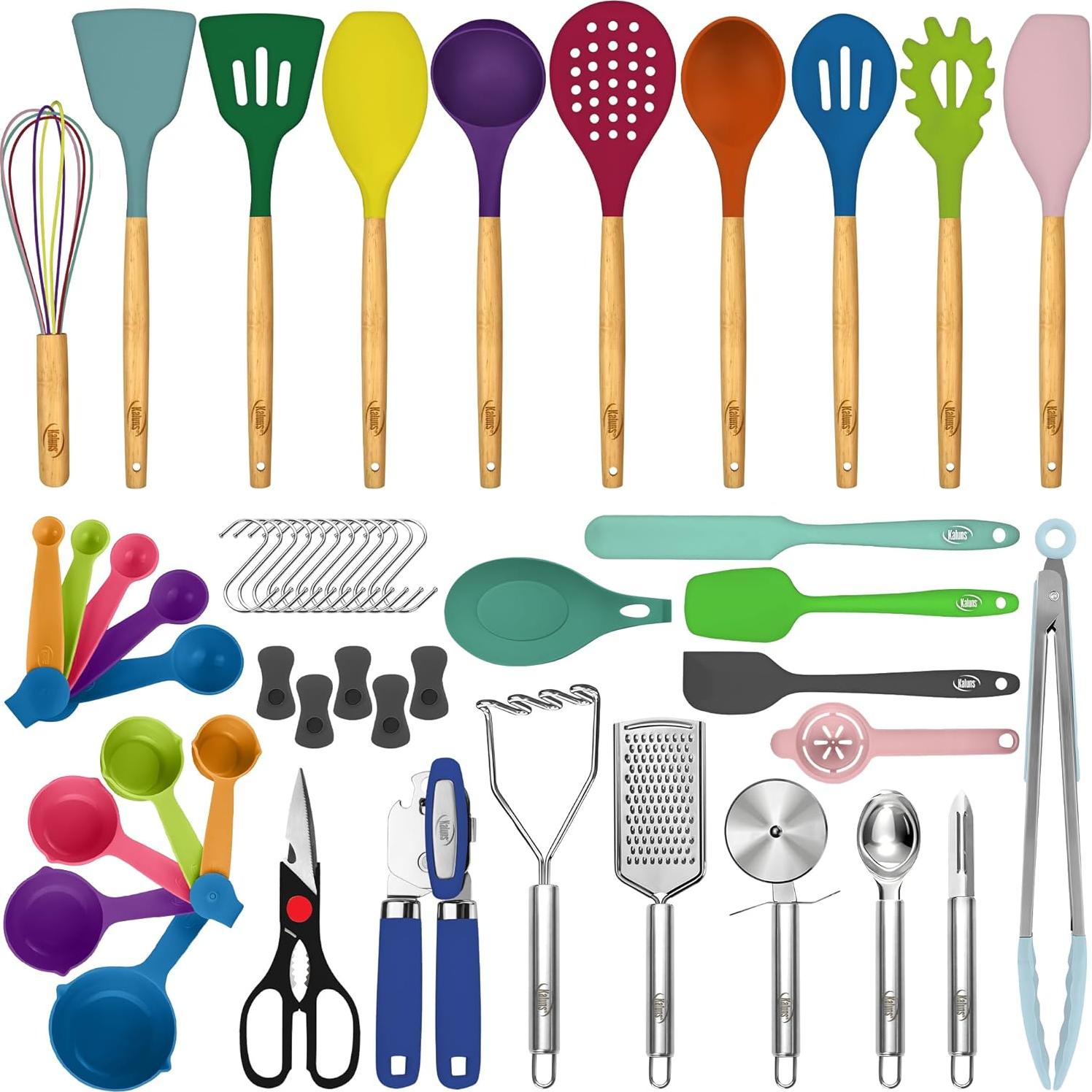 Juego de Utensilios de Cocina Kaluns 50 Piezas Silicona Madera