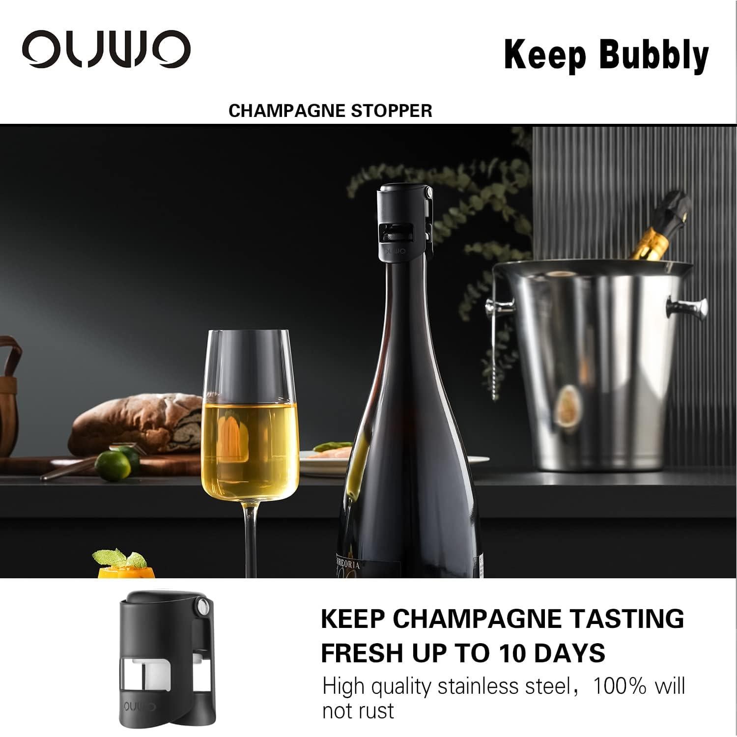 Tapones para Champagne OUWO 6 Pack Acero Inoxidable A Prueba de Fugas