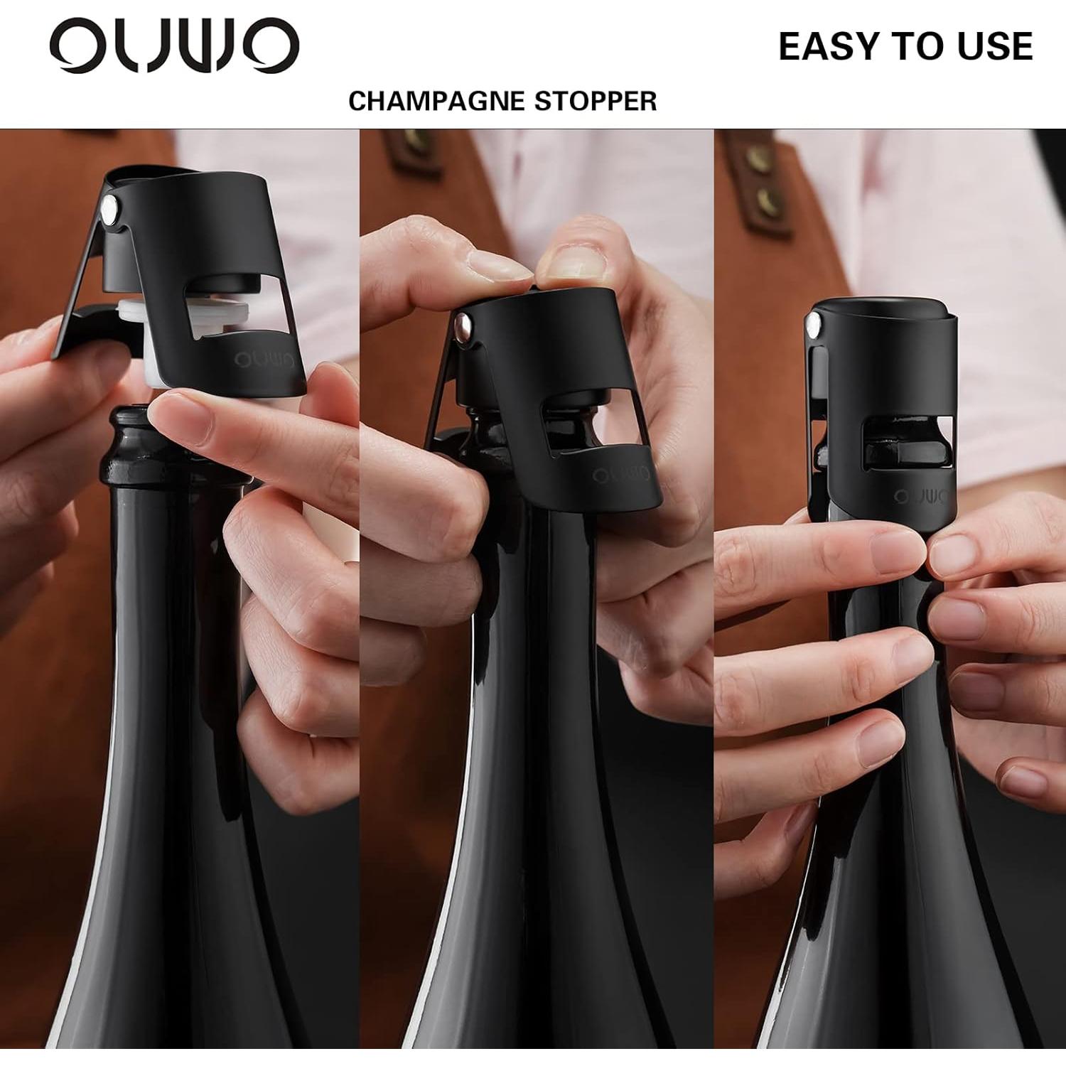 Tapones para Champagne OUWO 6 Pack Acero Inoxidable A Prueba de Fugas