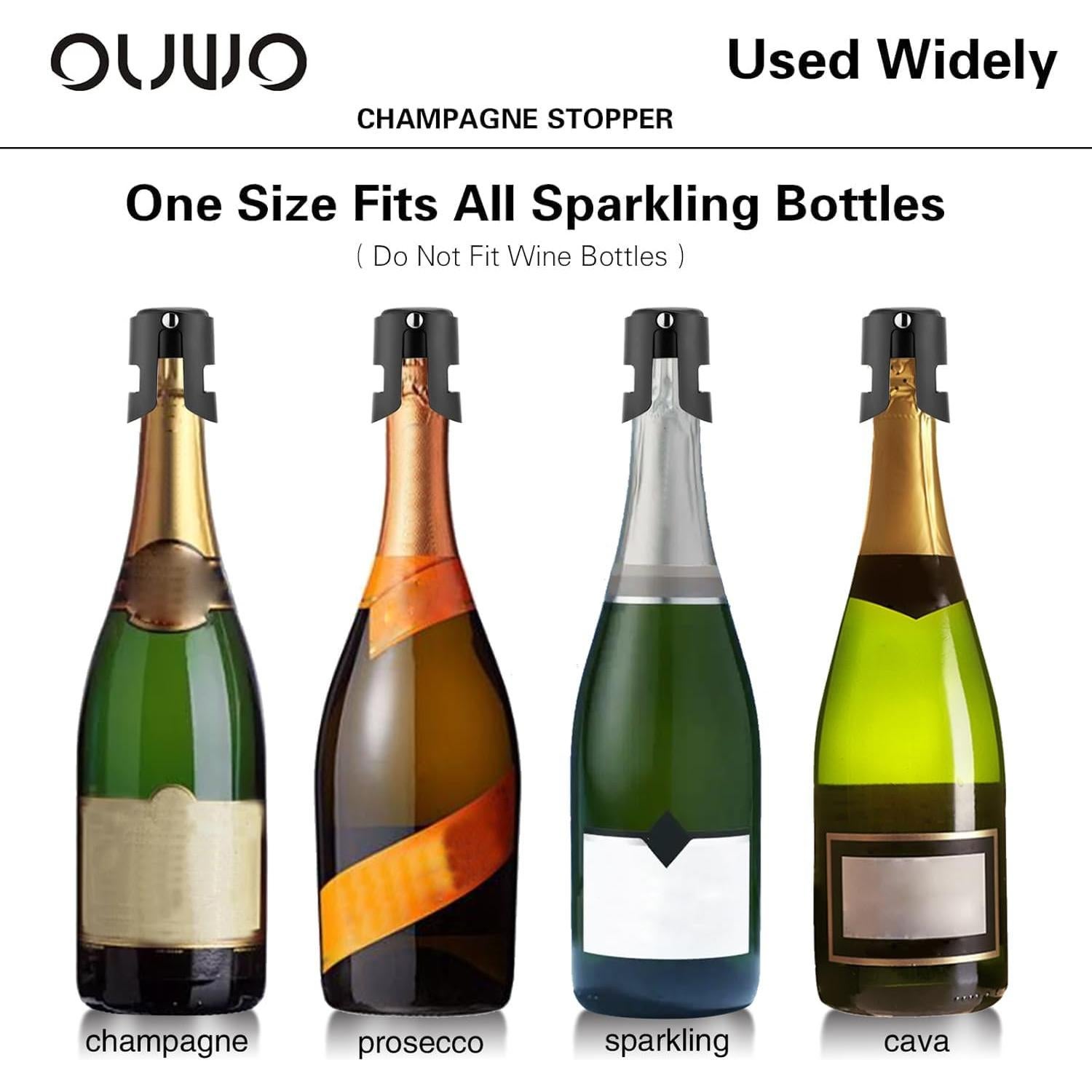 Tapones para Champagne OUWO 6 Pack Acero Inoxidable A Prueba de Fugas