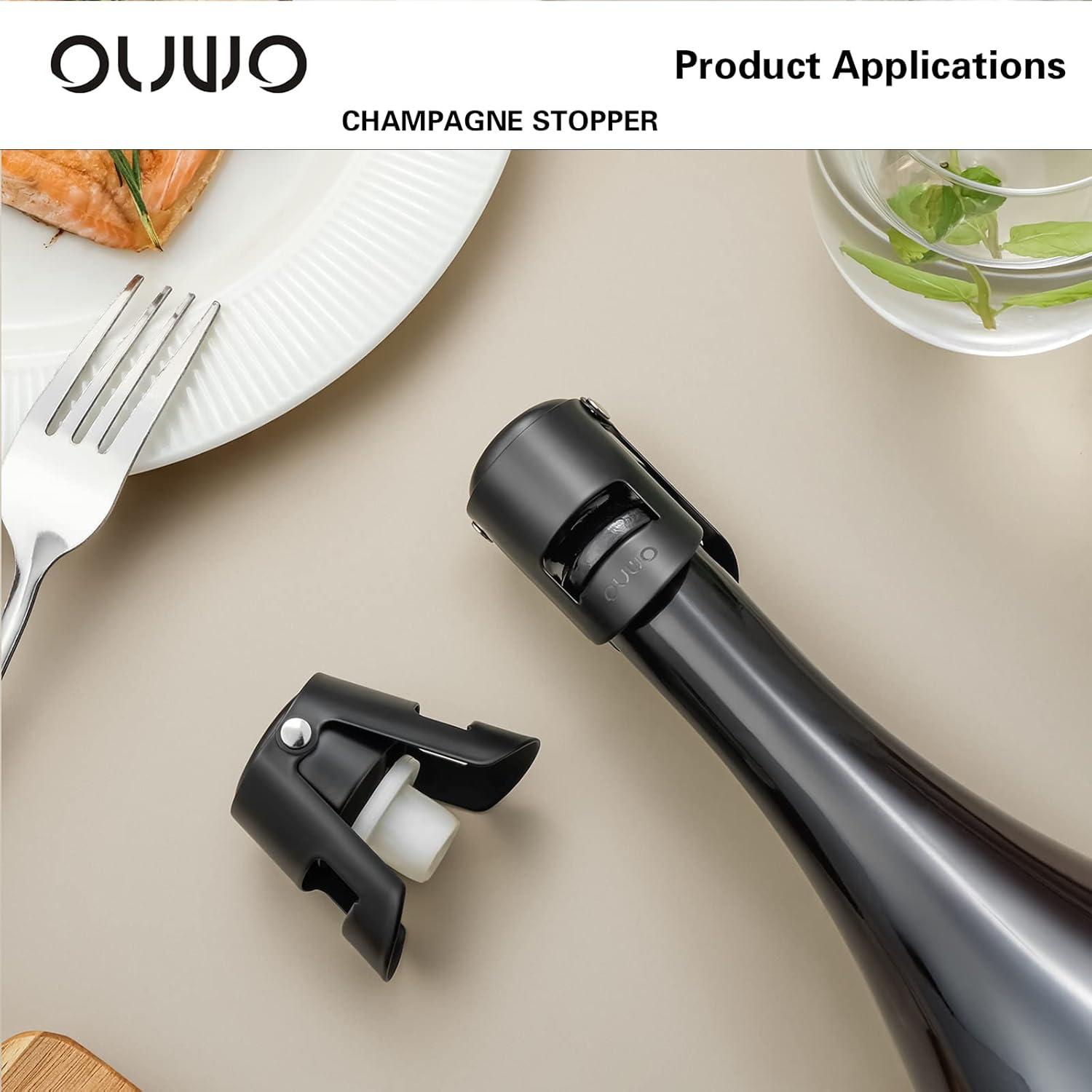 Tapones para Champagne OUWO 6 Pack Acero Inoxidable A Prueba de Fugas