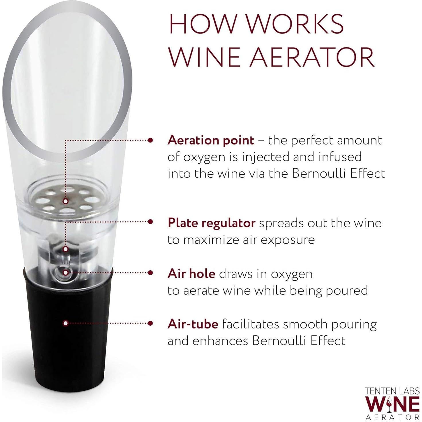 Aerador y Tapón de Vino TenTen Labs - Conservador 2 Piezas