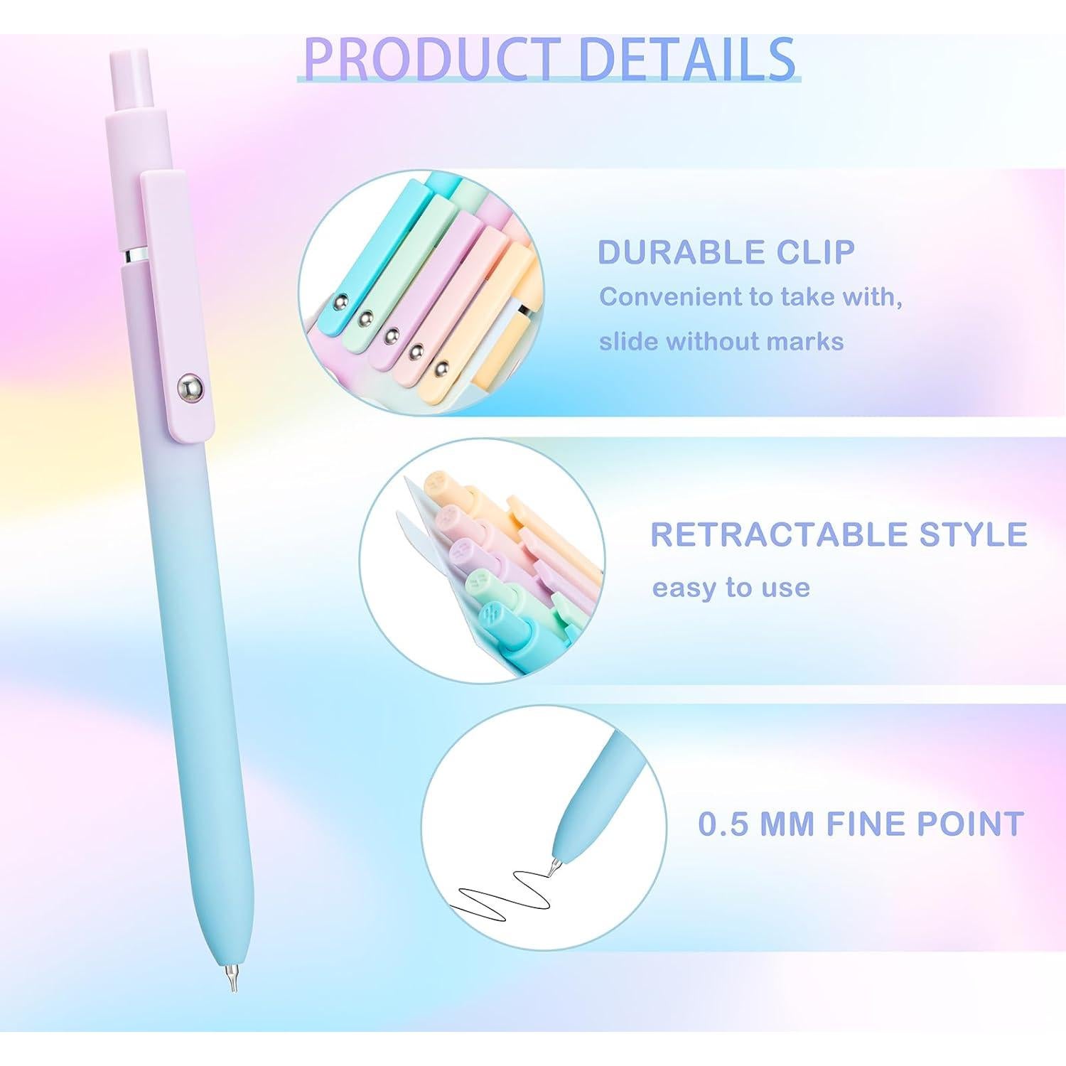 Juego de 5 bolígrafos de gel retráctiles Wikult, tinta negra 0.5mm