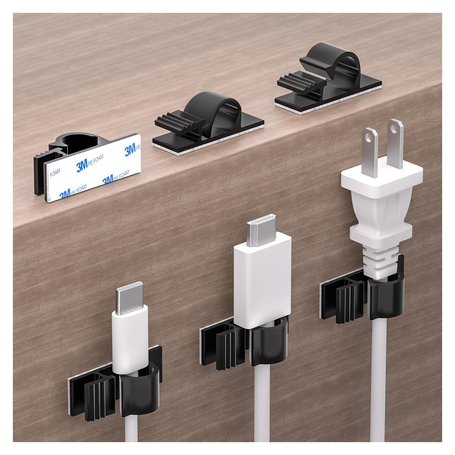 Clips de Cable Adhesivos XHF 100pcs para Organización Negra