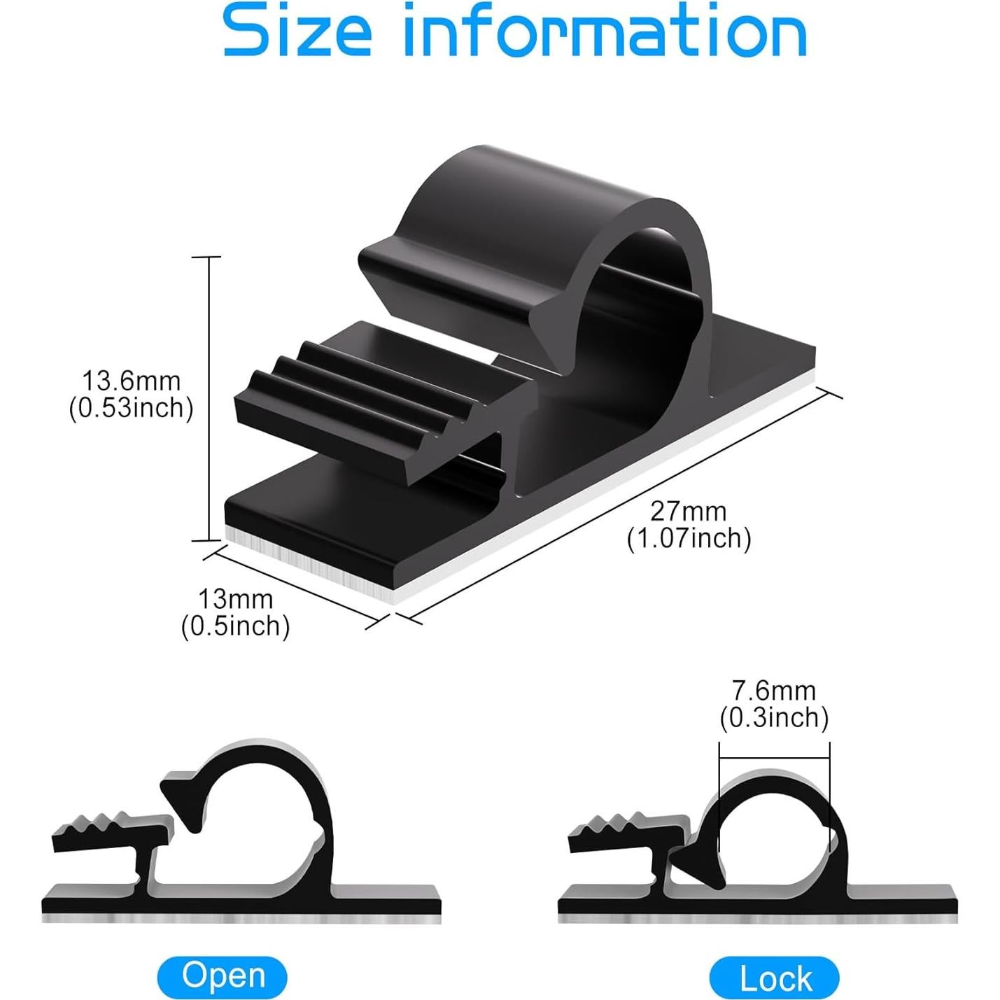 Clips de Cable Adhesivos XHF 100pcs para Organización Negra
