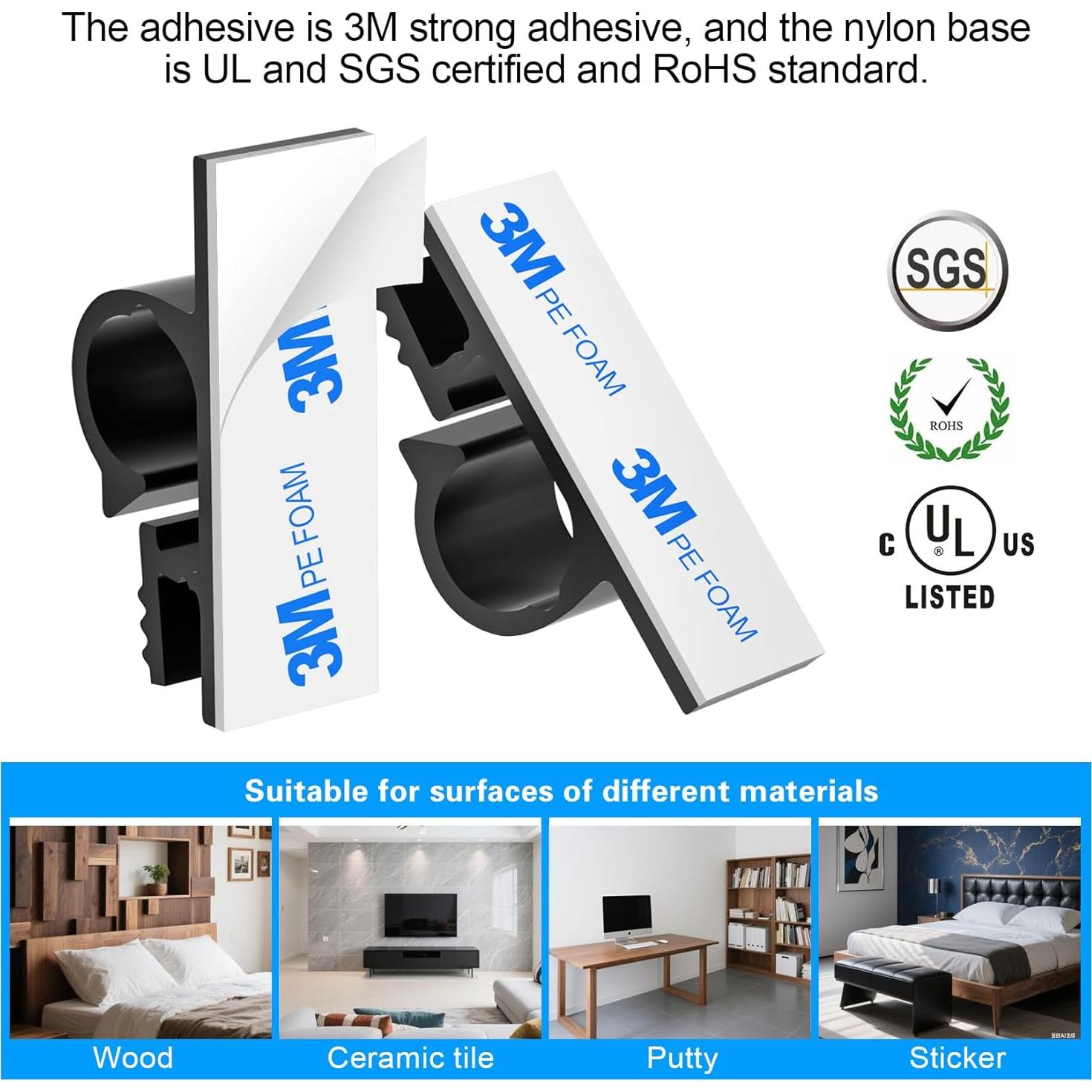 Clips de Cable Adhesivos XHF 100pcs para Organización Negra