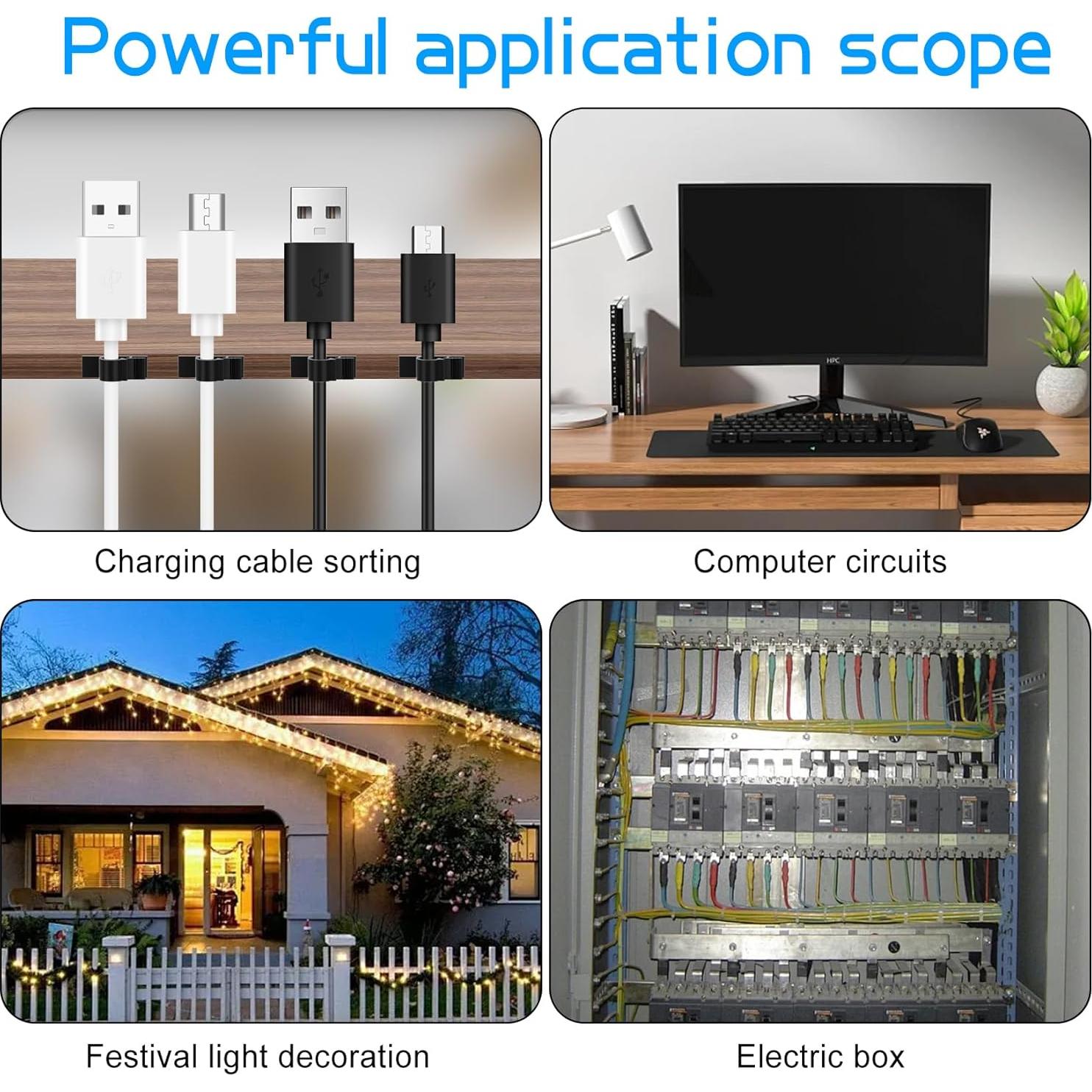 Clips de Cable Adhesivos XHF 100pcs para Organización Negra