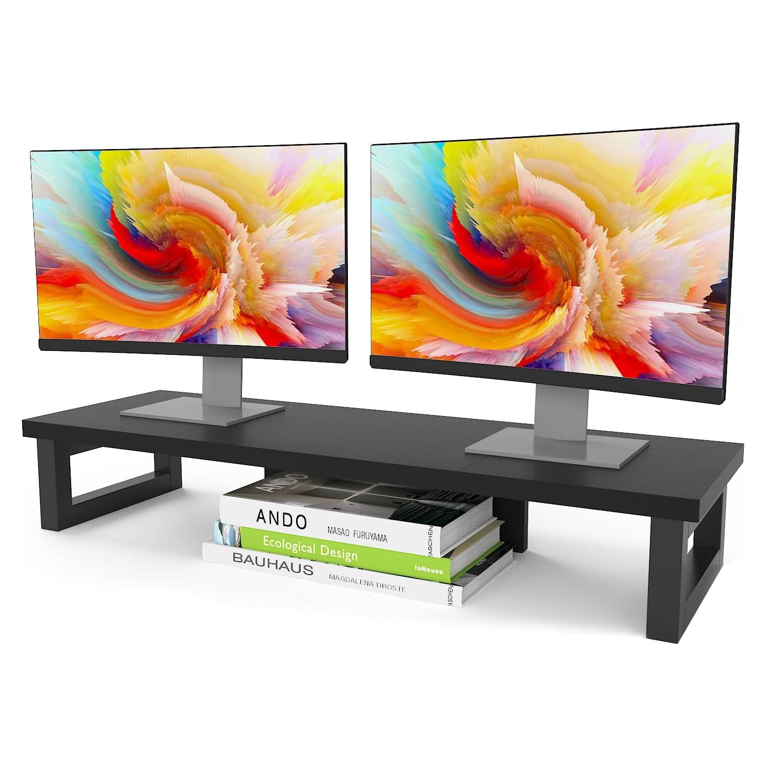 Soporte Elevador para Doble Monitor WESTREE 91x25cm Madera y Acero