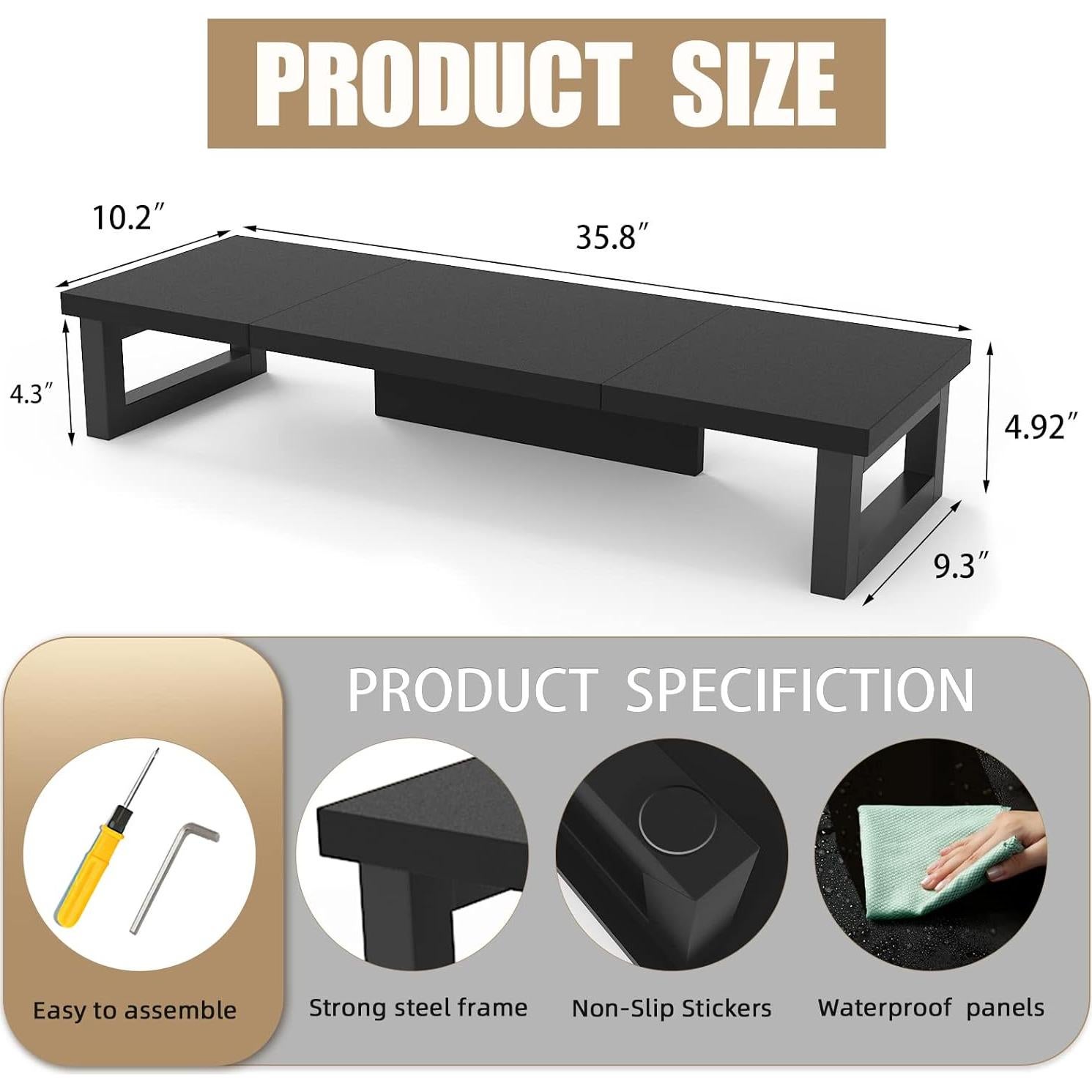 Soporte Elevador para Doble Monitor WESTREE 91x25cm Madera y Acero