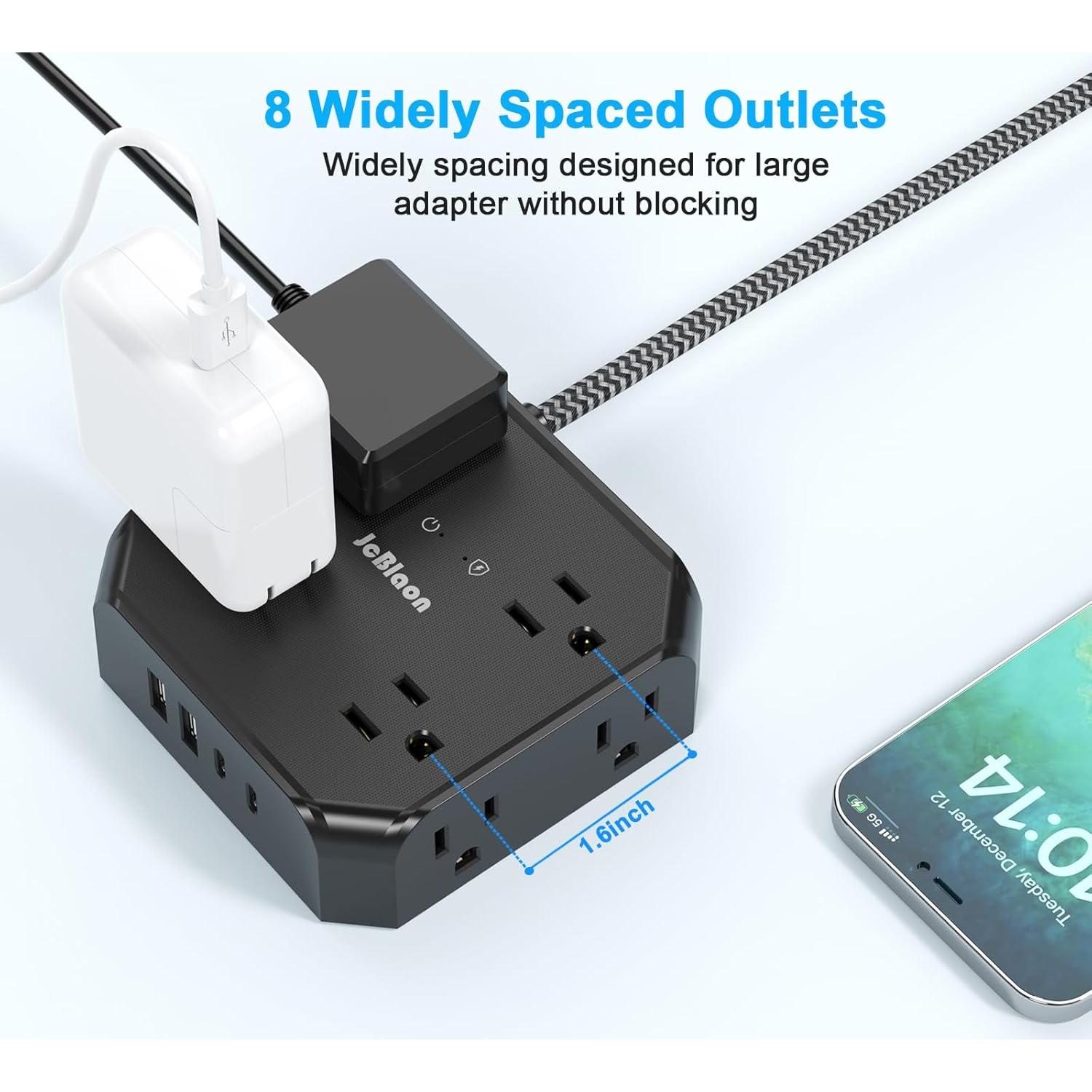 Protector de Sobretensión JcBlaon 8 Salidas 4 USB-C 1.52m