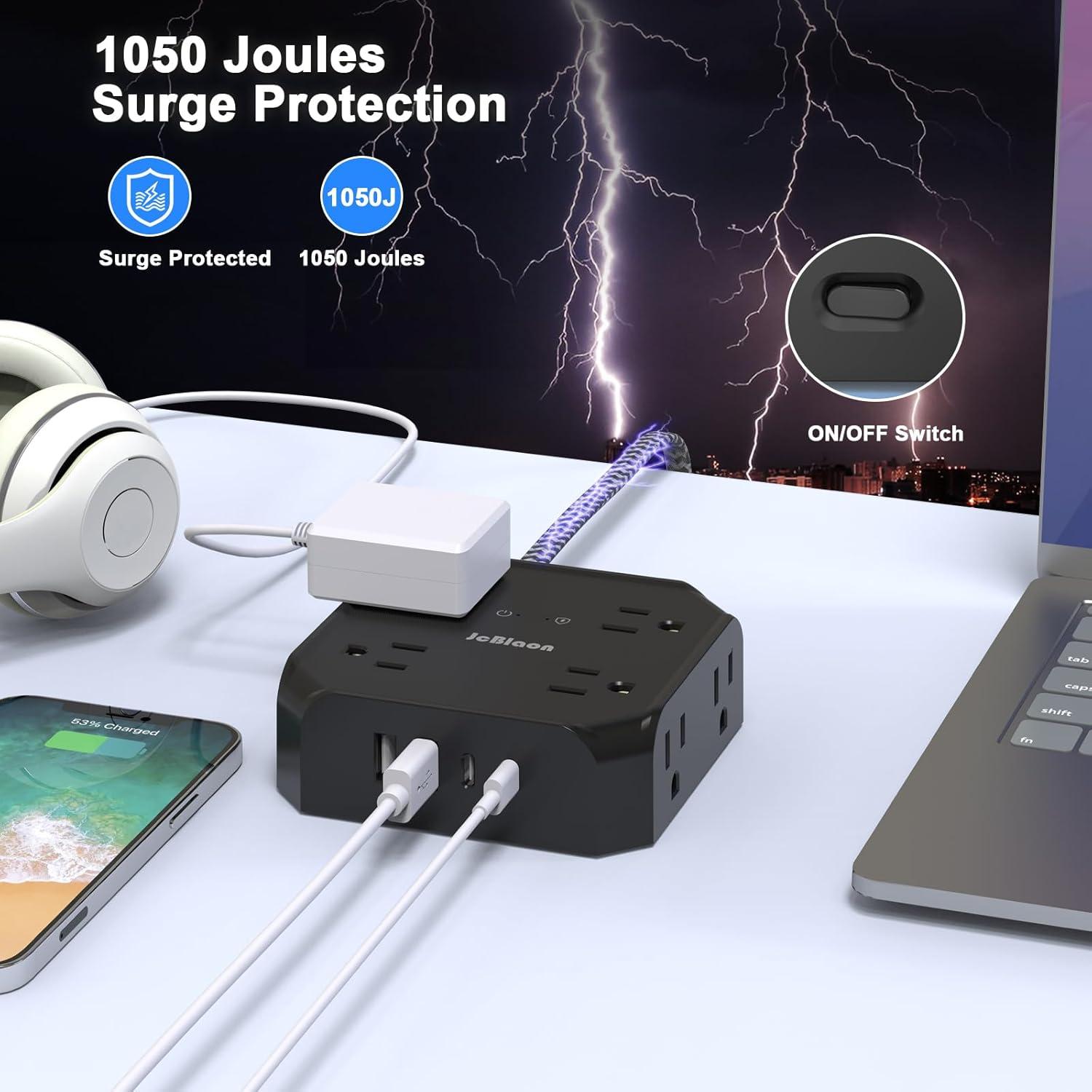 Protector de Sobretensión JcBlaon 8 Salidas 4 USB-C 1.52m