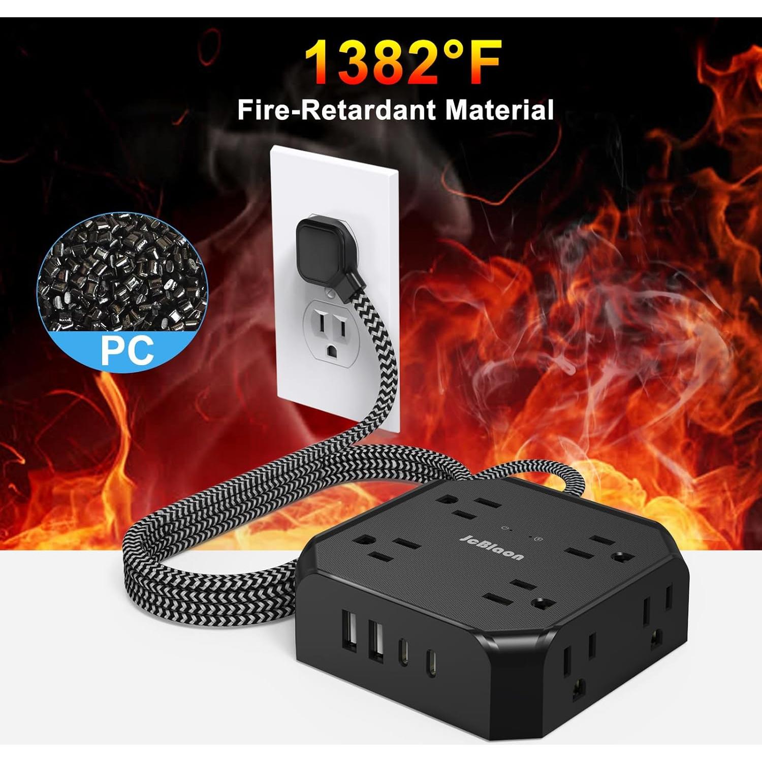 Protector de Sobretensión JcBlaon 8 Salidas 4 USB-C 1.52m