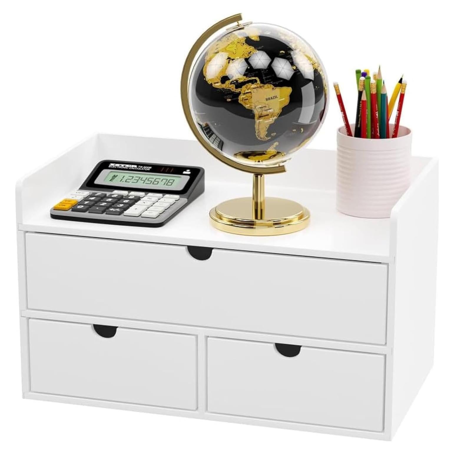 Organizador de Escritorio Wisuce de Bambú Blanco 3 Cajones