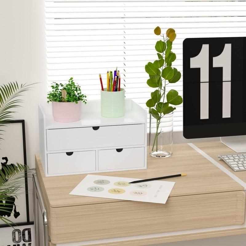 Organizador de Escritorio Wisuce de Bambú Blanco 3 Cajones