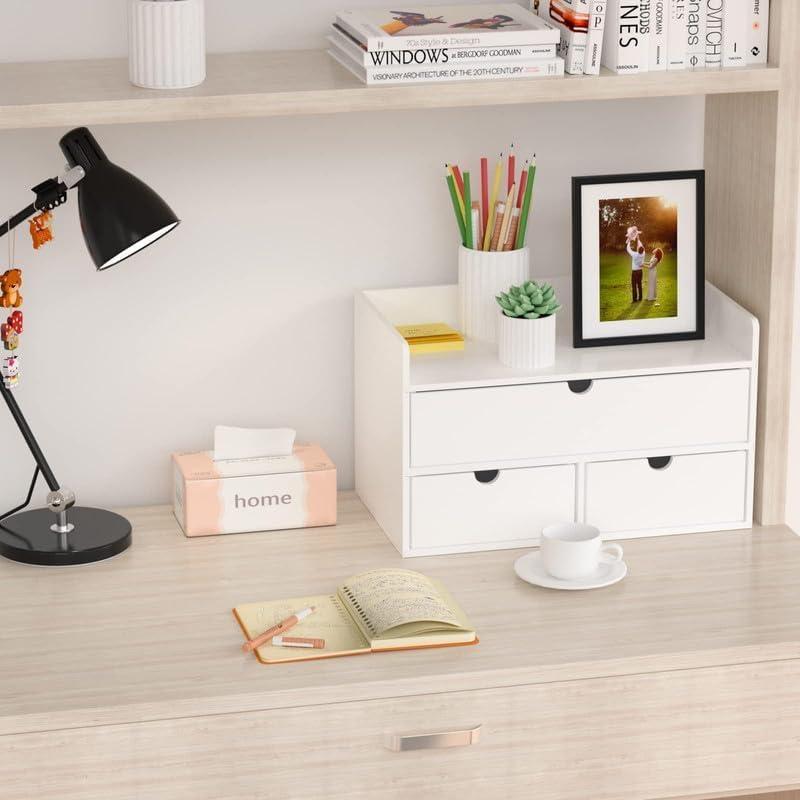 Organizador de Escritorio Wisuce de Bambú Blanco 3 Cajones