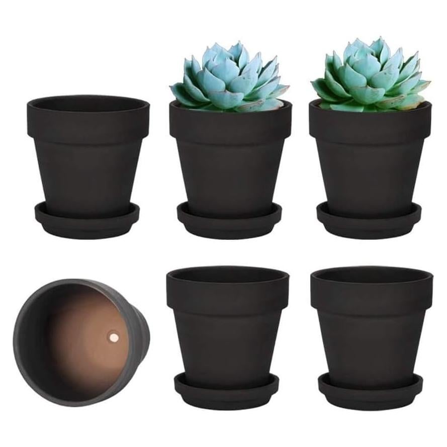 Macetas de Terracota Negras Vensovo 4" con Plato - Paquete de 6