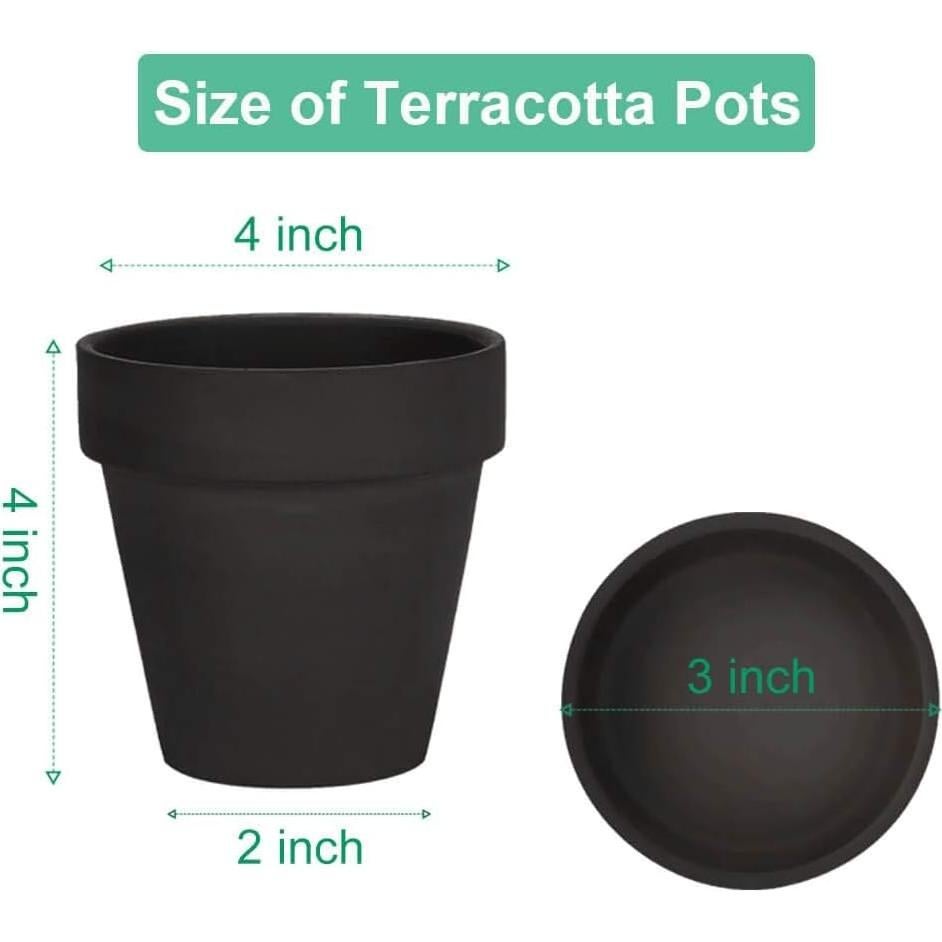 Macetas de Terracota Negras Vensovo 4" con Plato - Paquete de 6