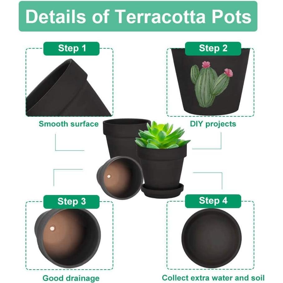 Macetas de Terracota Negras Vensovo 4" con Plato - Paquete de 6
