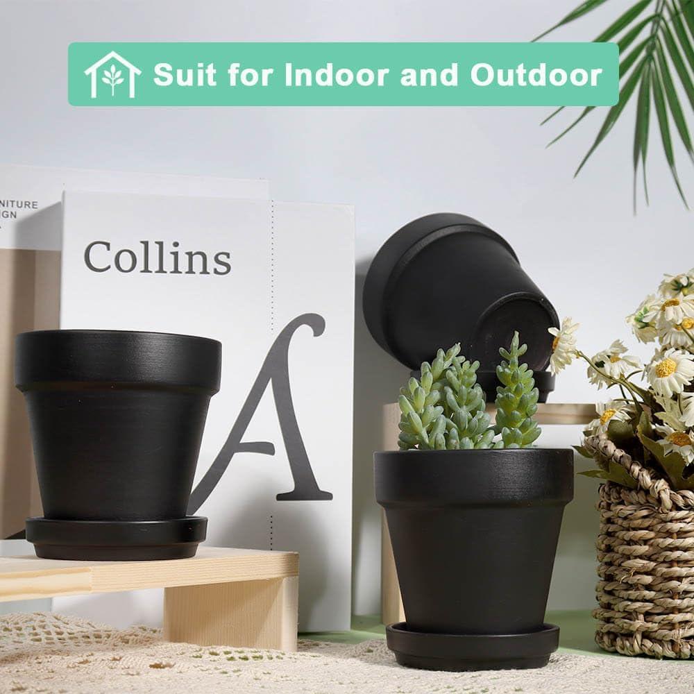 Macetas de Terracota Negras Vensovo 4" con Plato - Paquete de 6