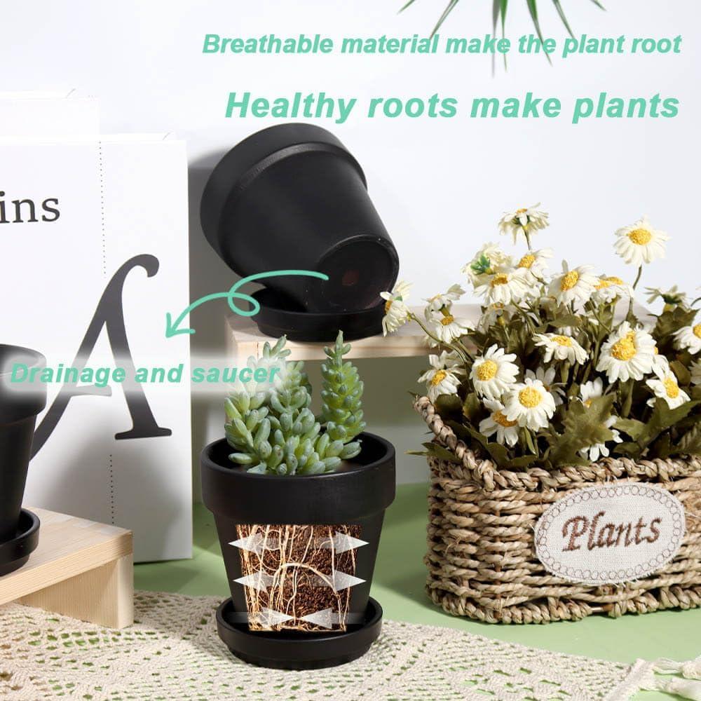 Macetas de Terracota Negras Vensovo 4" con Plato - Paquete de 6