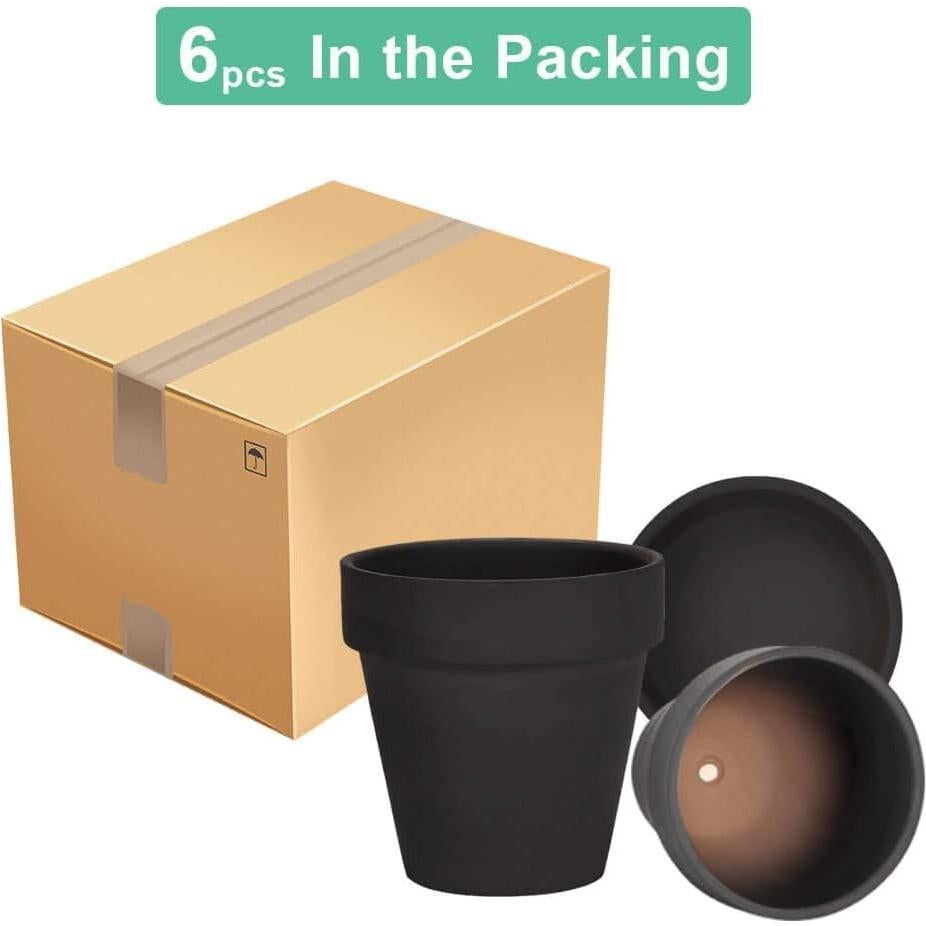 Macetas de Terracota Negras Vensovo 4" con Plato - Paquete de 6