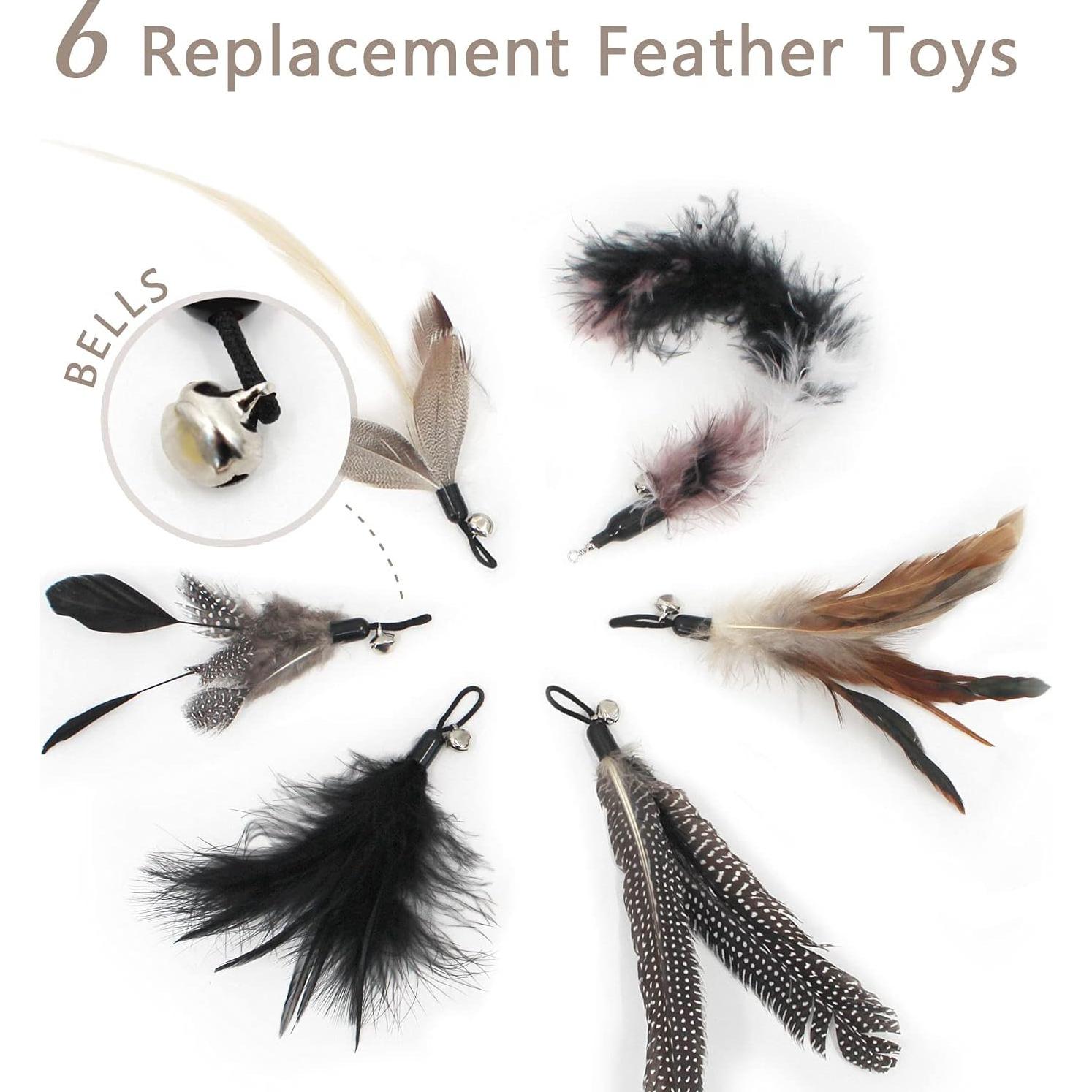 Juguete Interactivo para Gatos SONGWAY - Varita Teaser Retráctil con 6 Plumas Reemplazables