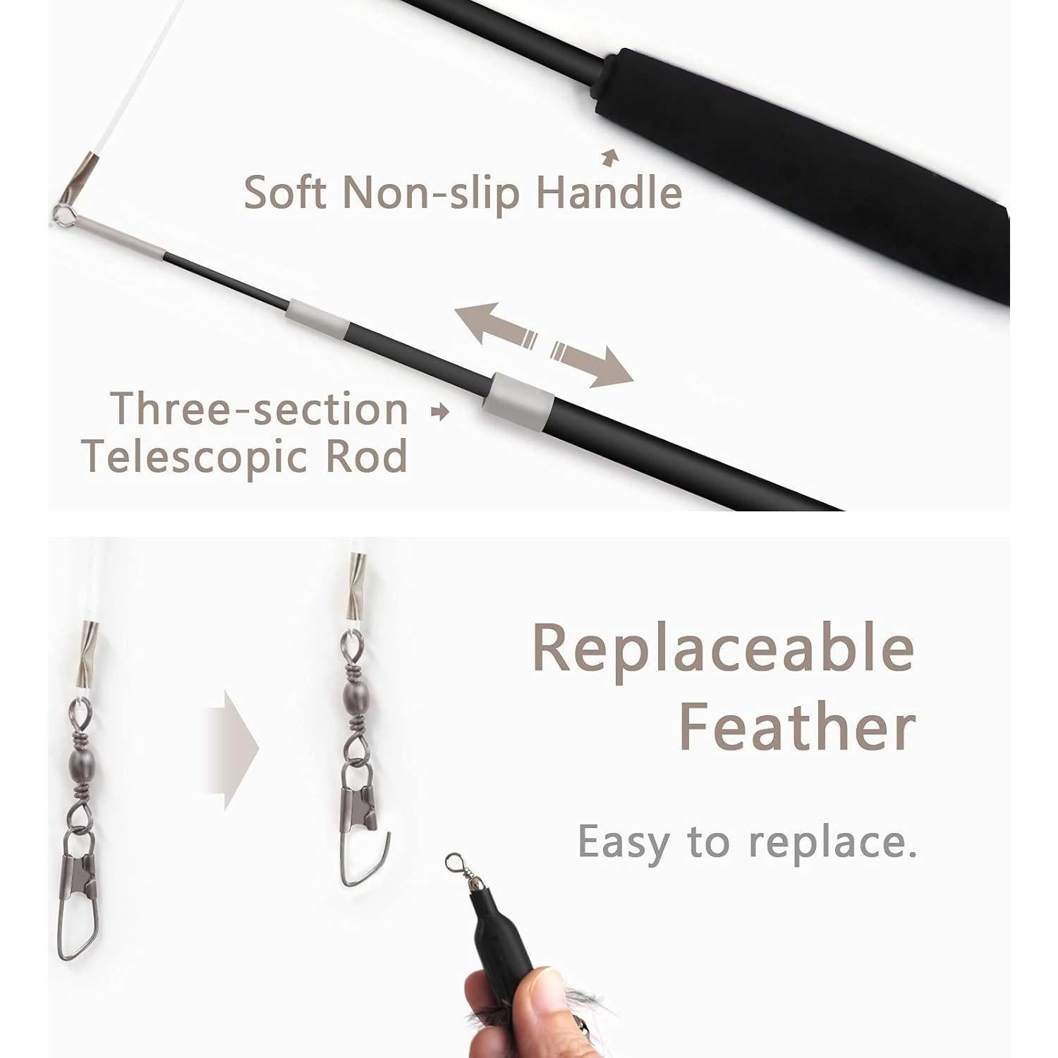 Juguete Interactivo para Gatos SONGWAY - Varita Teaser Retráctil con 6 Plumas Reemplazables