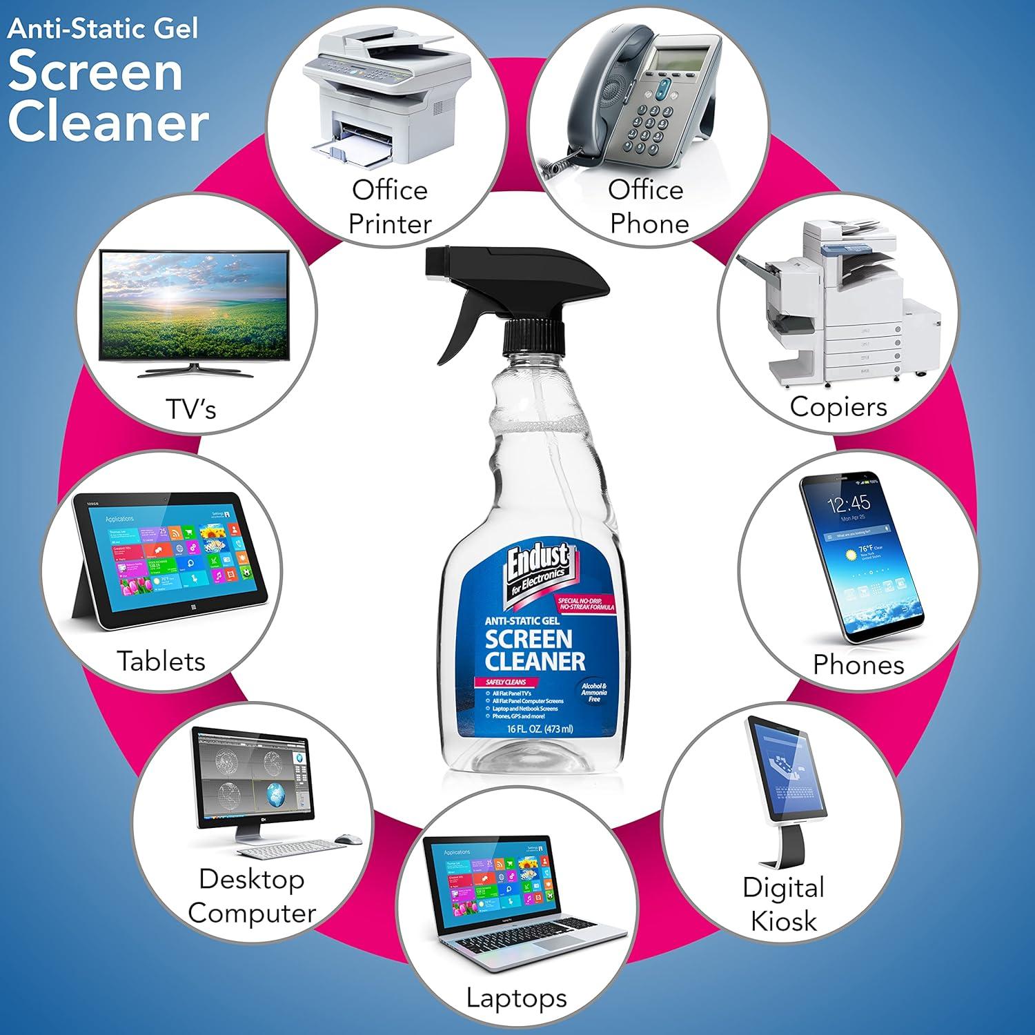 Limpiador de Pantallas Endust 16 oz + Toalla Microfibra 40x40 cm