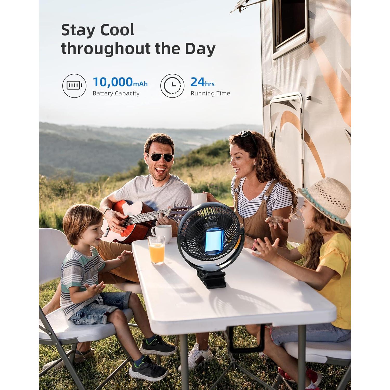 Ventilador Clip Koonie 10000mAh 20cm 4 Velocidades Negro