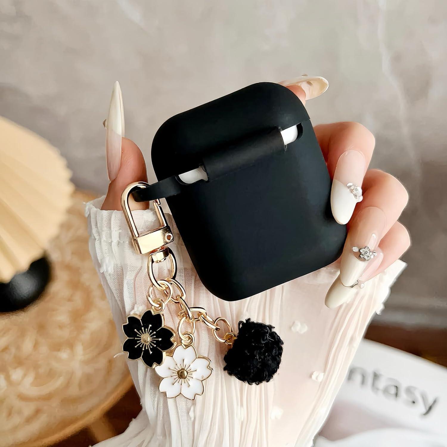 Funda de Silicona Negra para AirPods 1/2 con Llavero y Kit de Limpieza