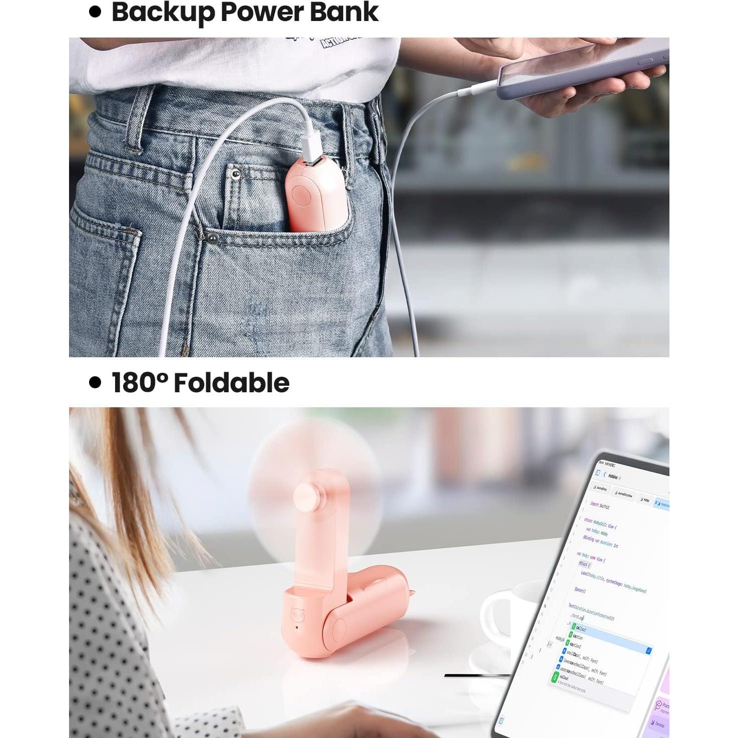 Ventilador Portátil Gaiatop Fan-FS08 Plegable USB Rosa