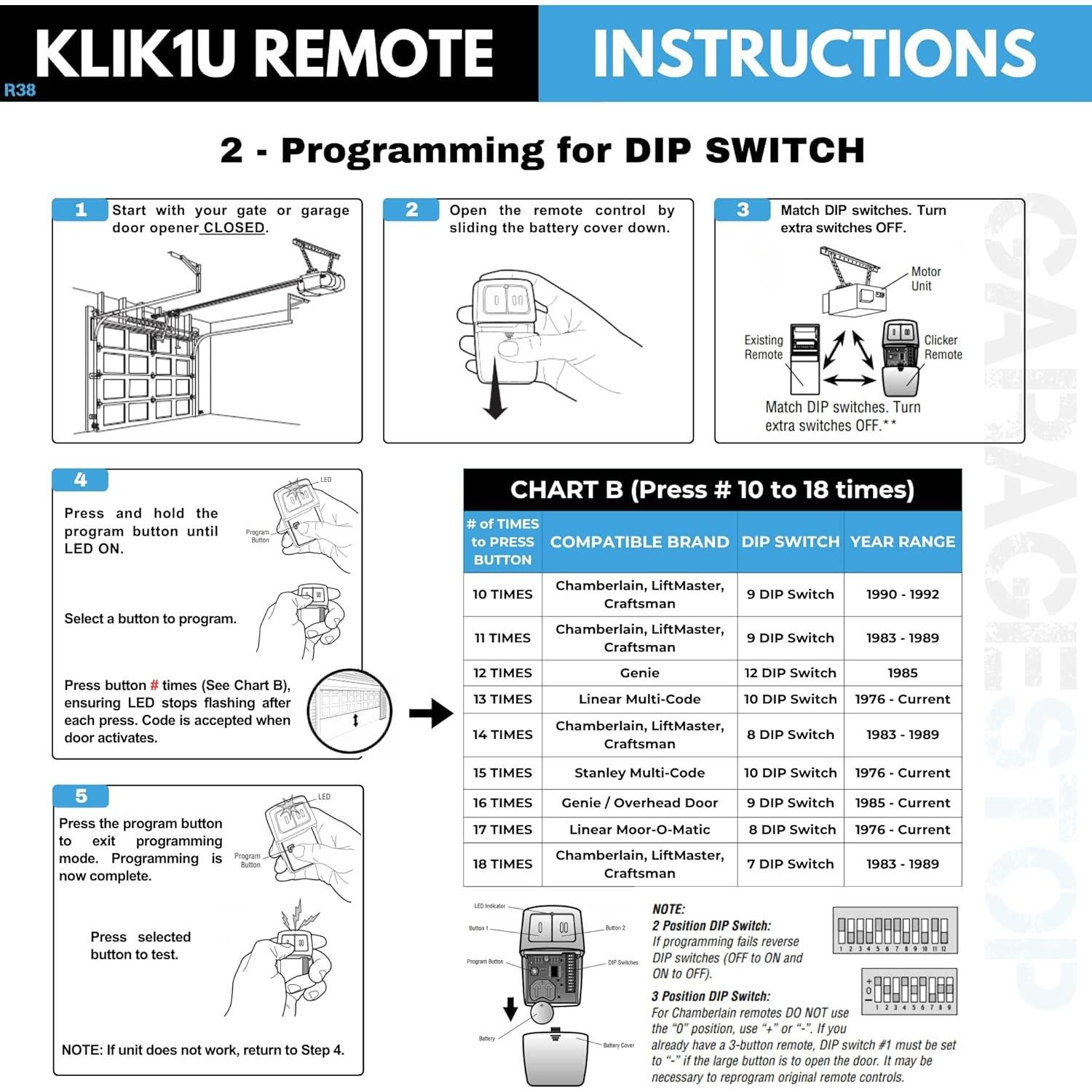 Control Remoto Universal de Garaje Garage Stop KLIK1U 2 Botones
