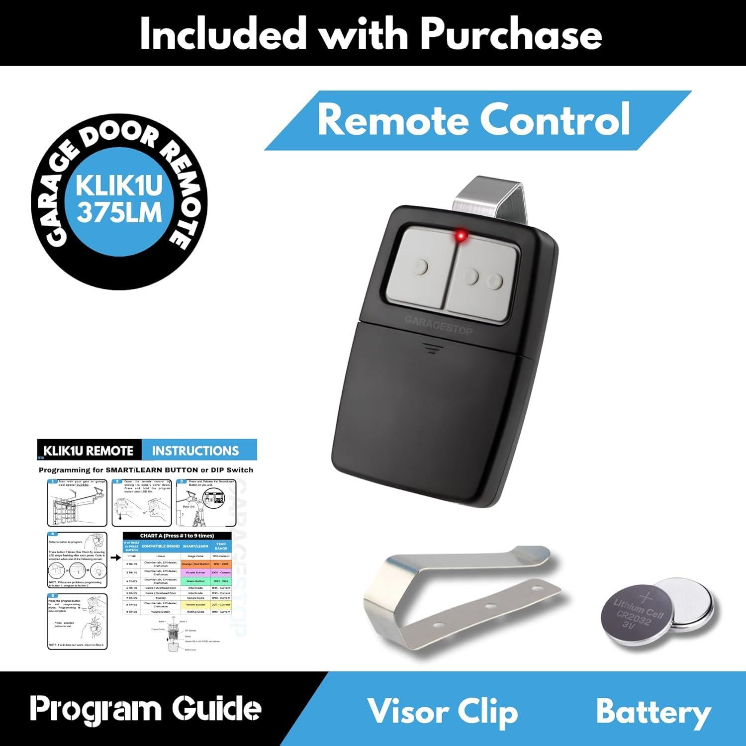 Control Remoto Universal de Garaje Garage Stop KLIK1U 2 Botones