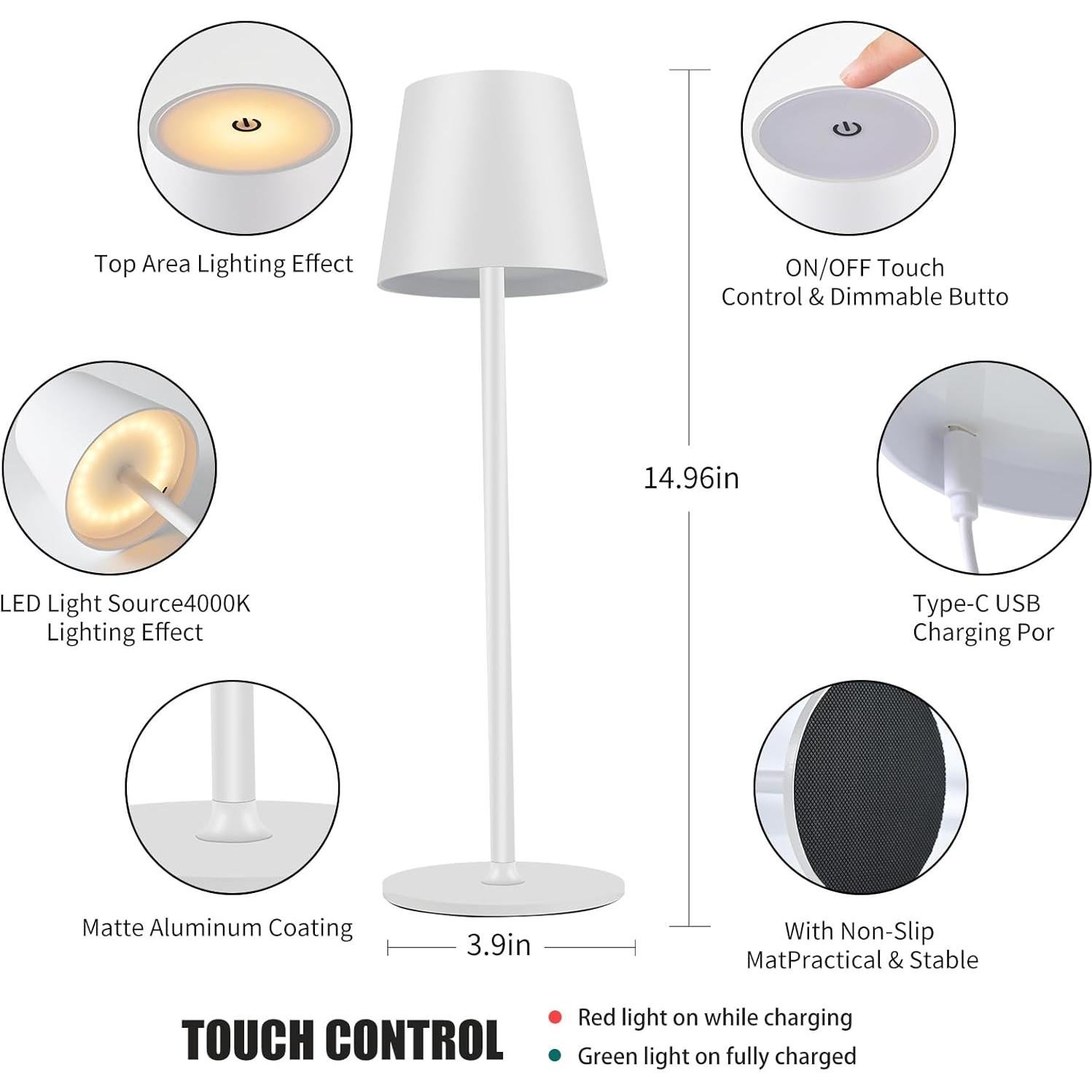 Lámpara de Mesa LED Inalámbrica BGFHome 2Pack 5000mAh Táctil