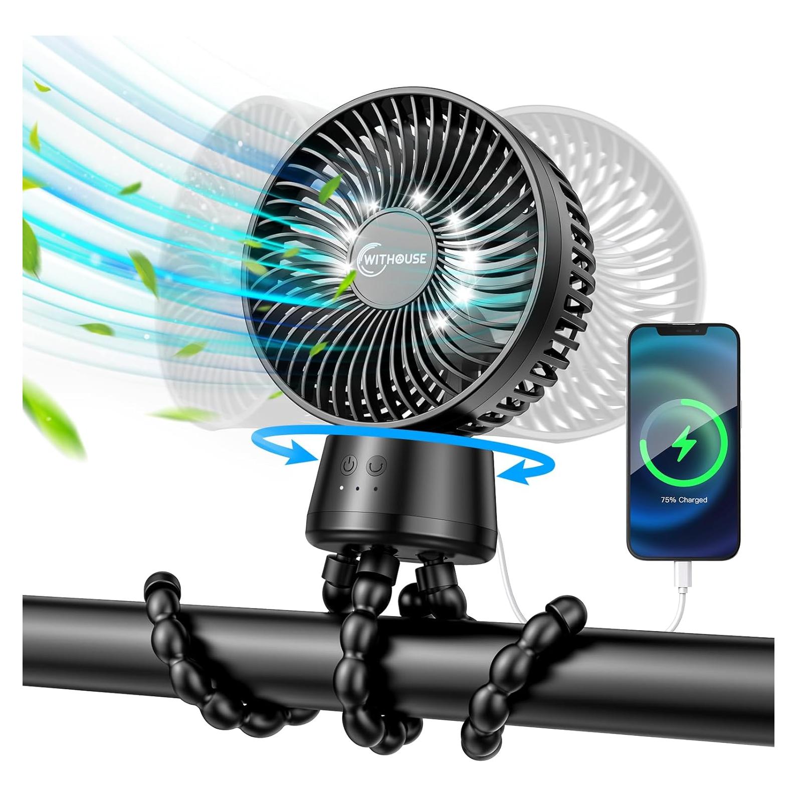 Ventilador Portátil 3-en-1 WITHOUSE con Luz LED y Batería 20000mAh