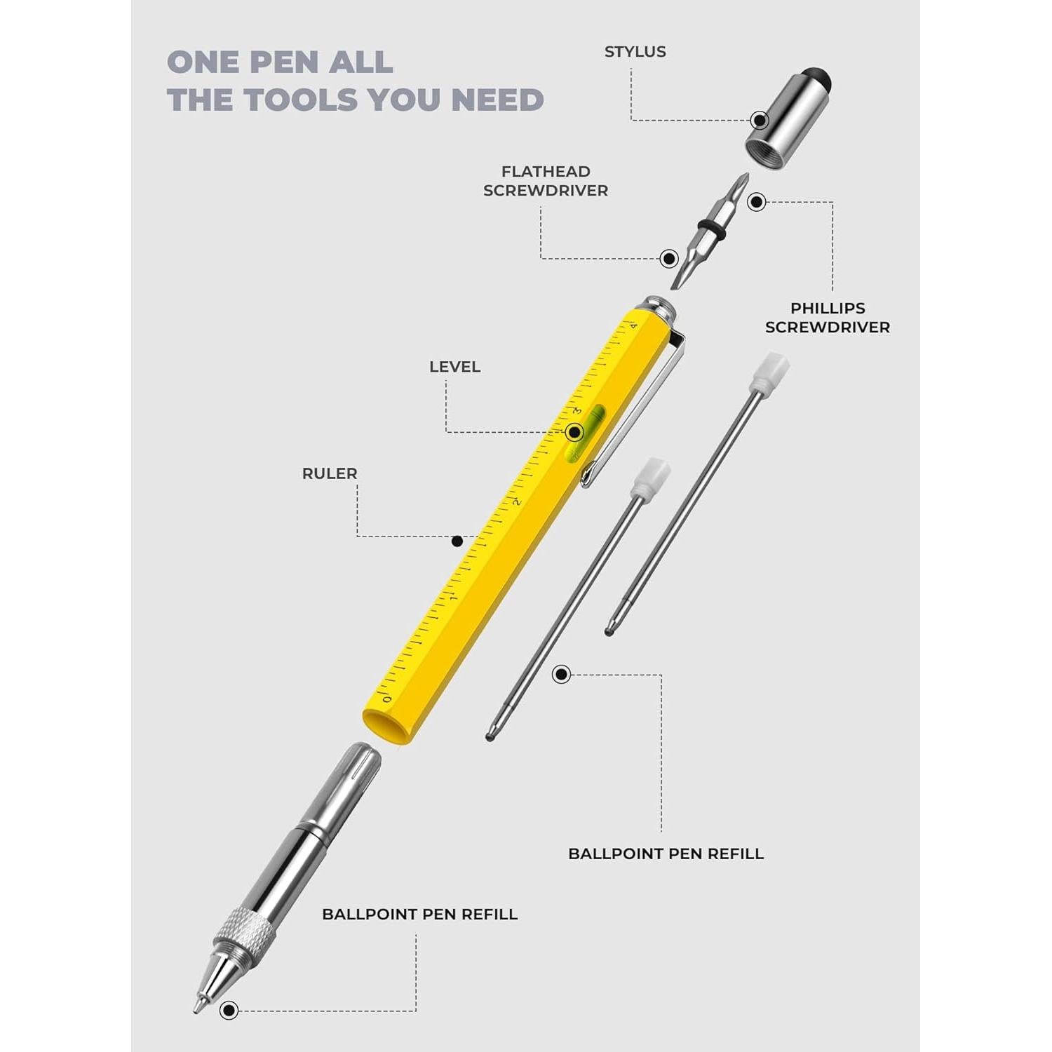 Bolígrafo Multiherramienta POCIONE 6 en 1 Amarillo EDC