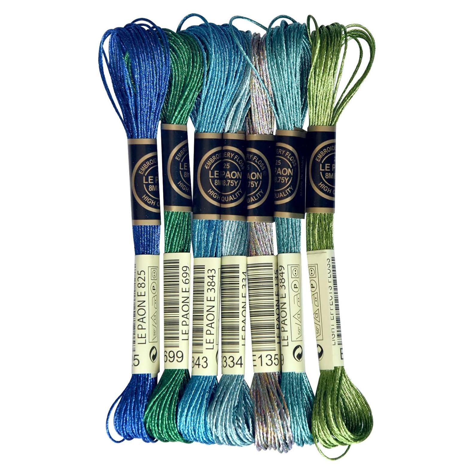 Hilo de Bordado Metálico LE PAON 7 Madejas Azul-Verde