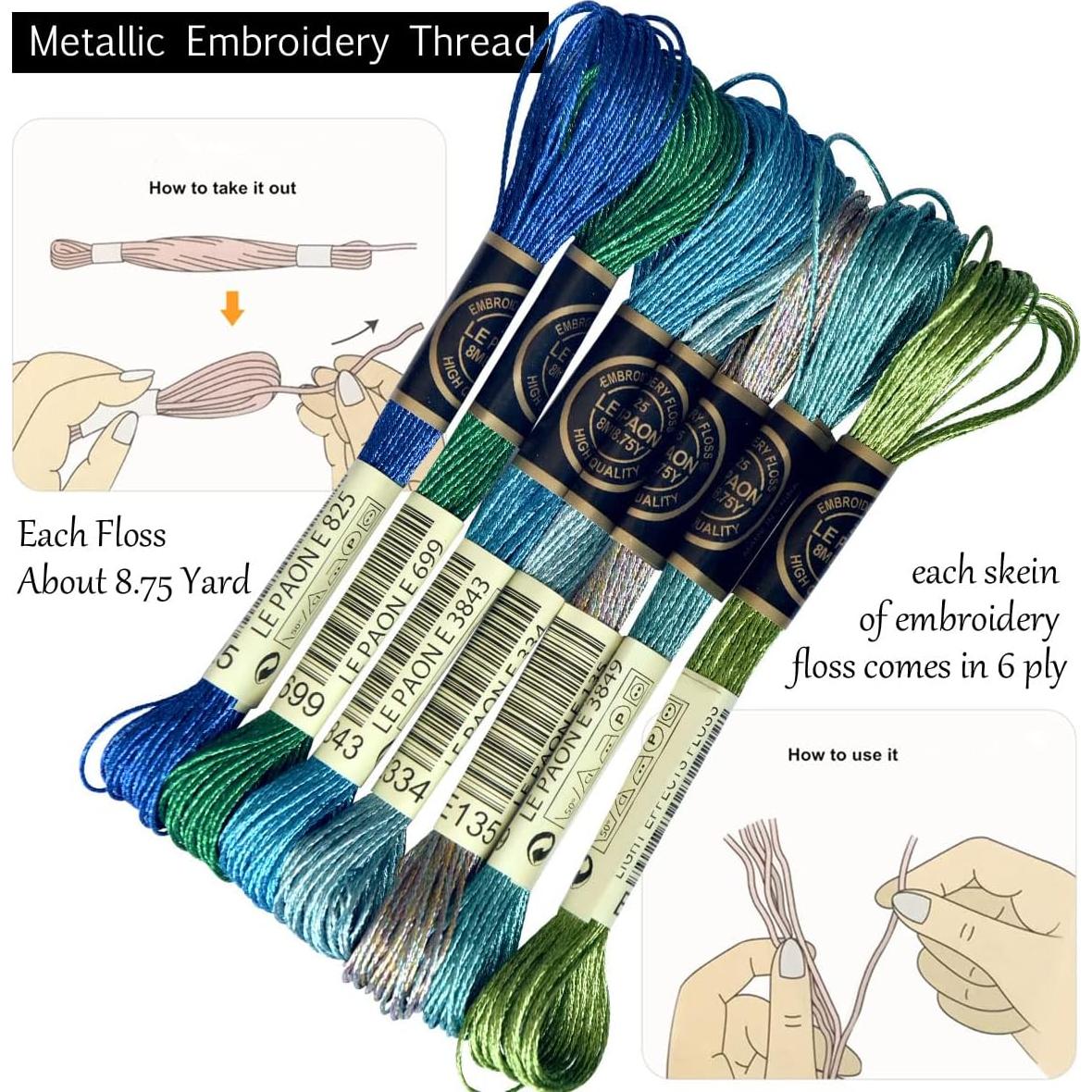 Hilo de Bordado Metálico LE PAON 7 Madejas Azul-Verde