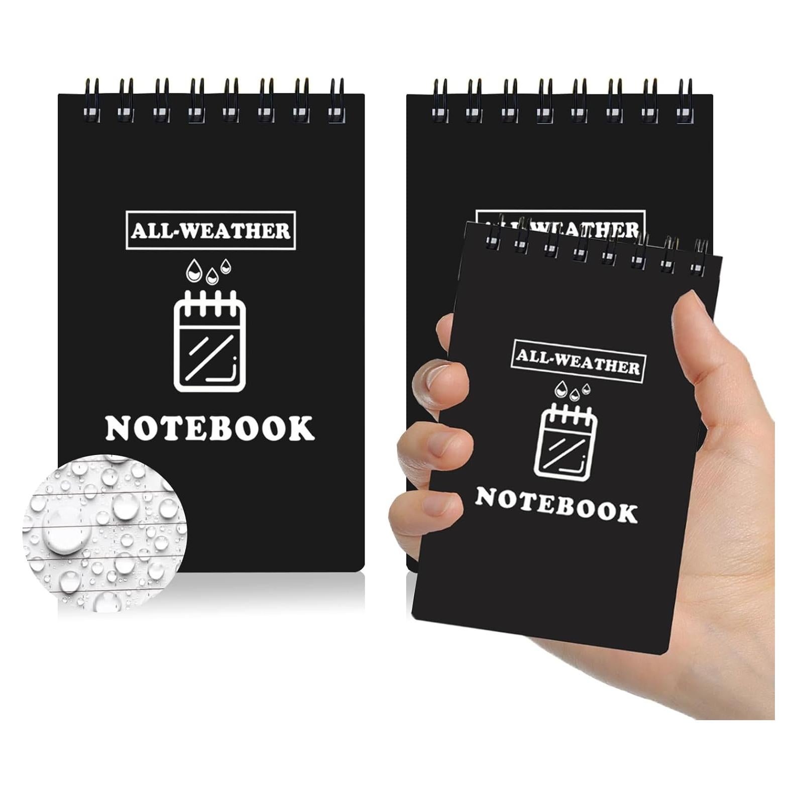 Cuaderno Impermeable WAFJAMF 3x5" Negro - Paquete de 2