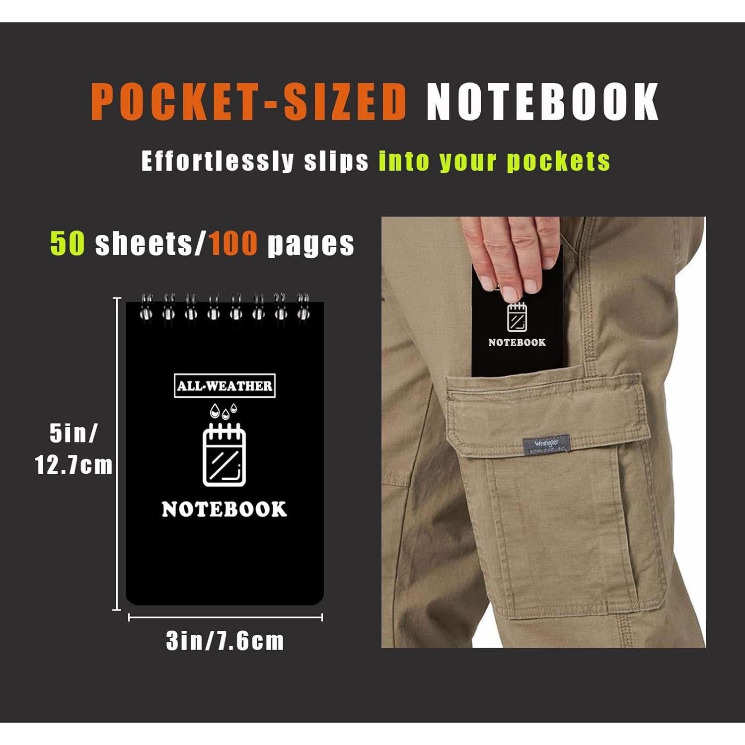 Cuaderno Impermeable WAFJAMF 3x5" Negro - Paquete de 2