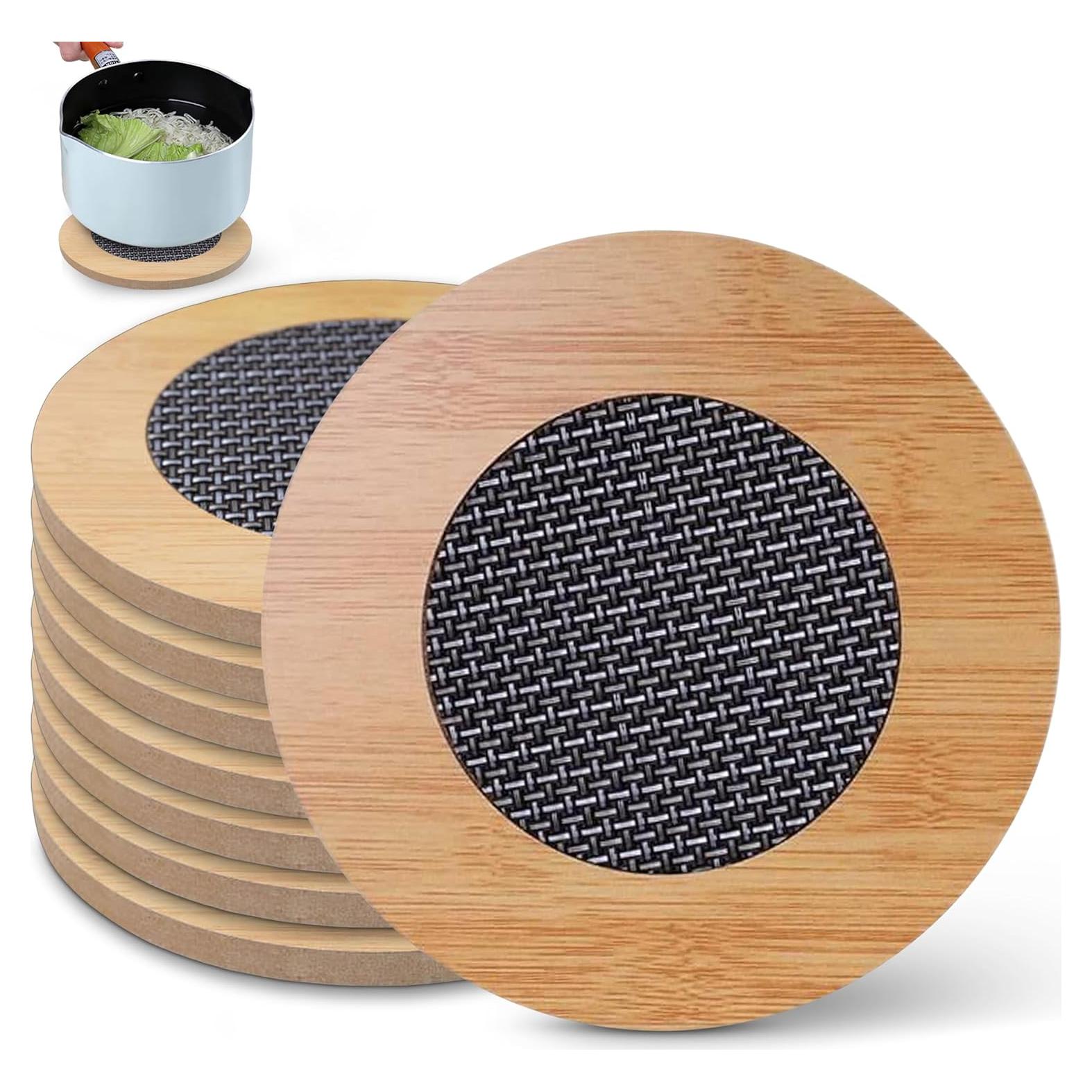 Juego de 8 Soportes de Madera para Calor Redondos 14.48 cm