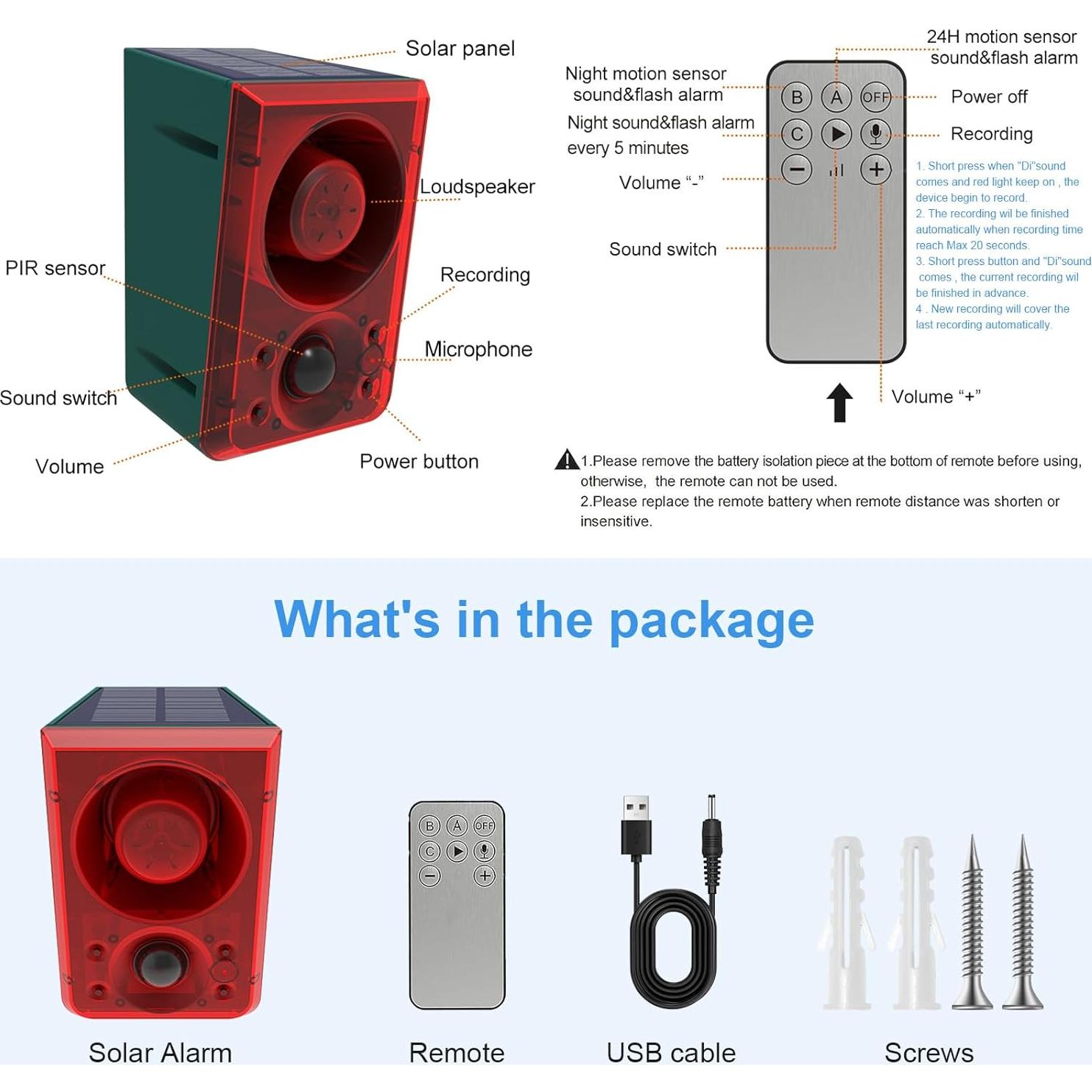 Alarma de Movimiento Solar ChunHee SL16 con Sonido de Perro 130dB