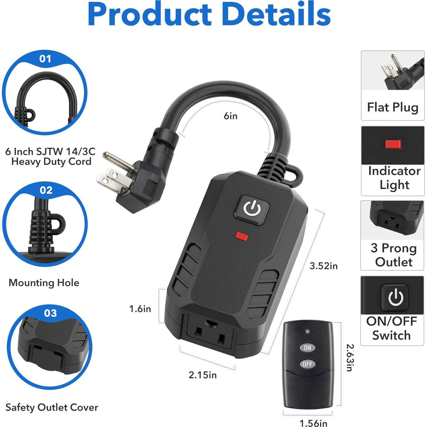 Enchufe Remoto BN-LINK para Exterior 15A Resistente a Intemperie