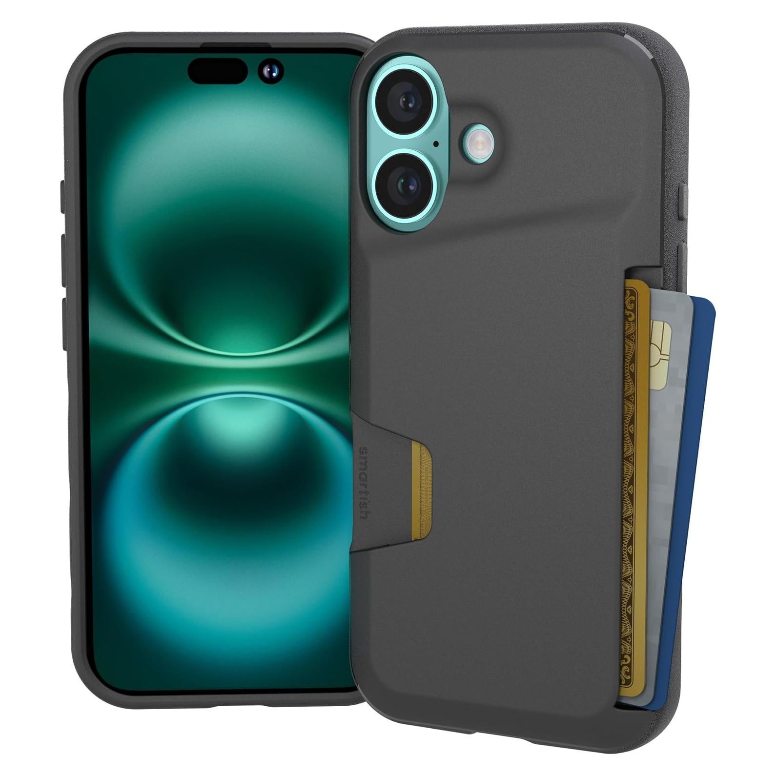 Smartish® iPhone 16 Wallet Case - Wallet Slayer Vol. 1 [Slim + Protective] Credit Card Holder - Drop Tested Hidden Flip Card Slot Cover Compatible with Apple iPhone 16 - Black Tie Affair