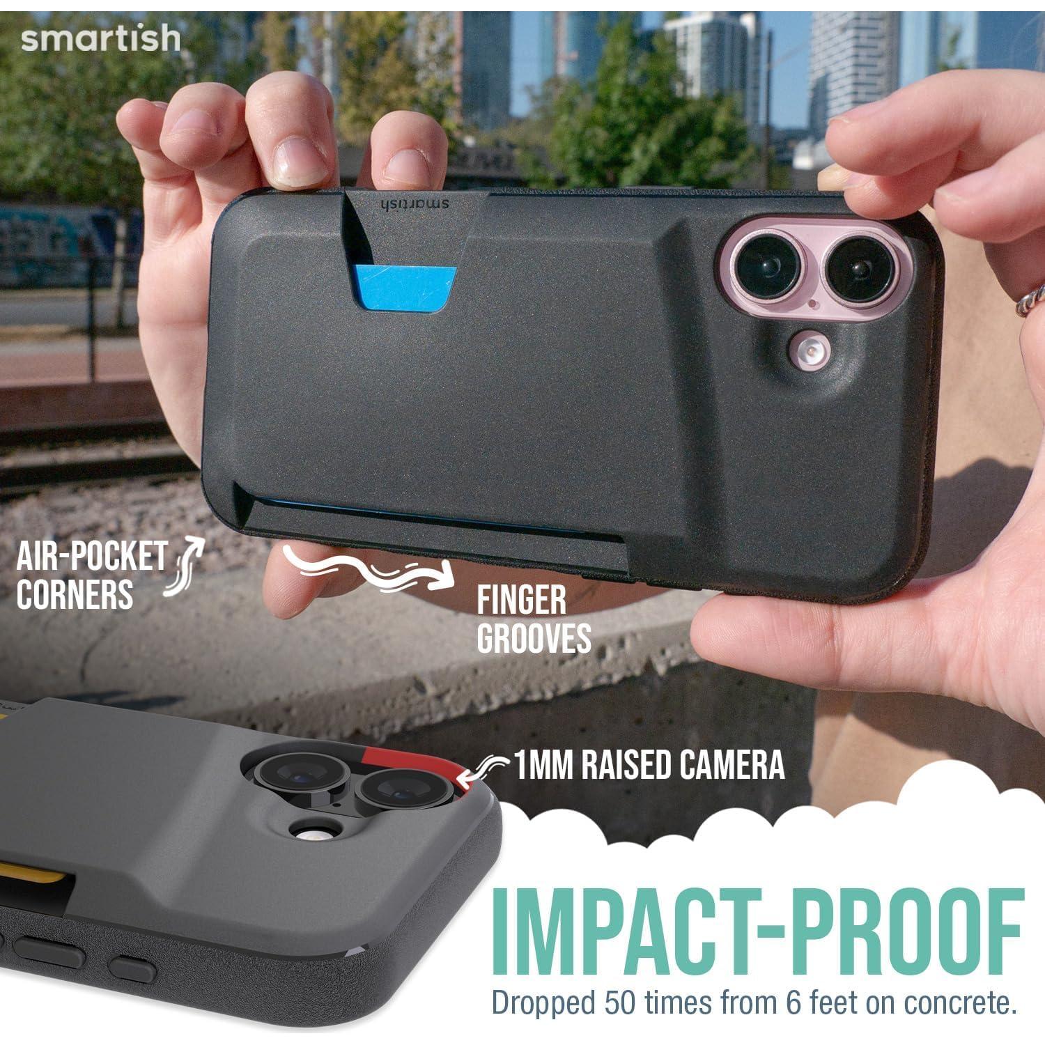 Smartish® iPhone 16 Wallet Case - Wallet Slayer Vol. 1 [Slim + Protective] Credit Card Holder - Drop Tested Hidden Flip Card Slot Cover Compatible with Apple iPhone 16 - Black Tie Affair