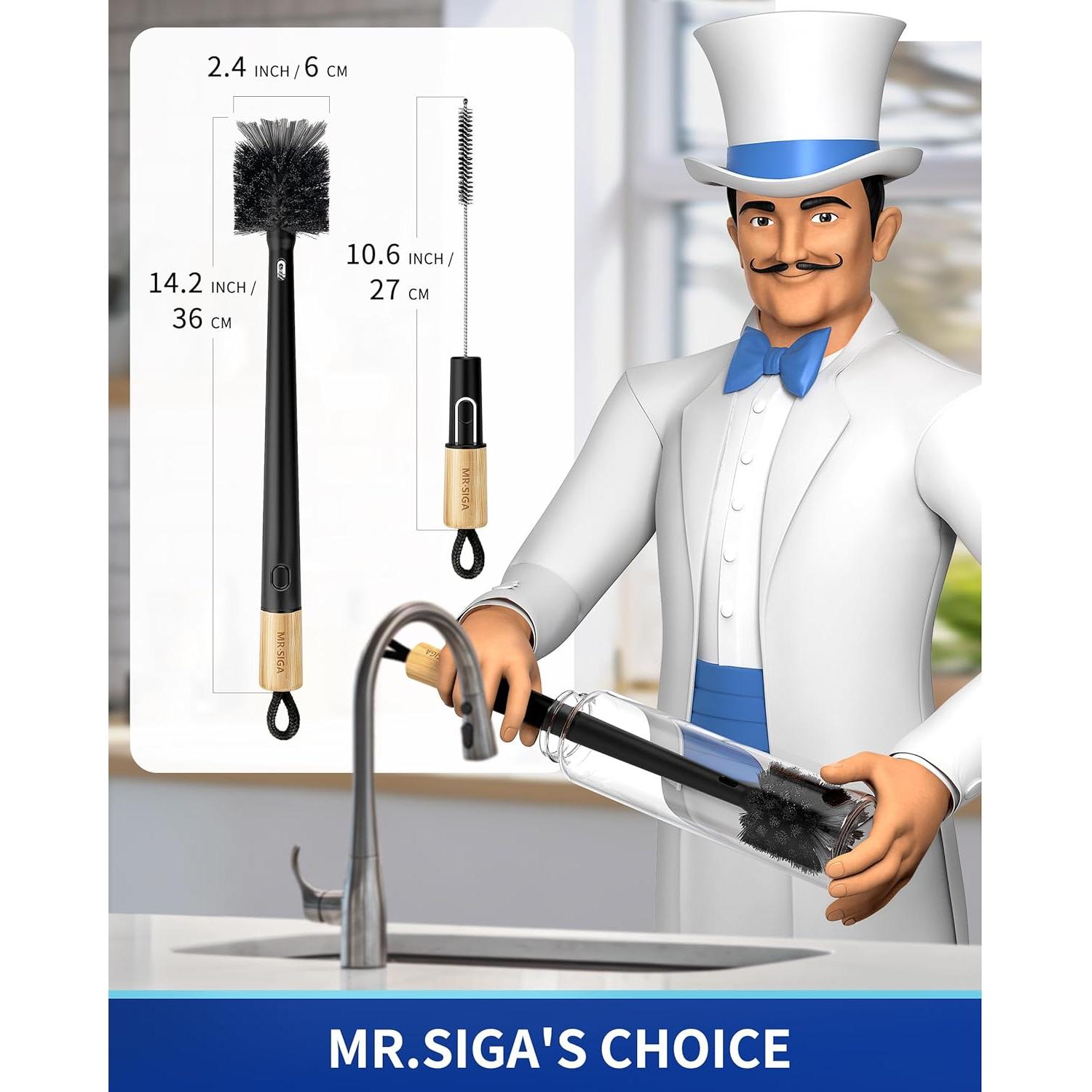 Cepillo Limpiador de Botellas y Pajitas MR.SIGA 2 en 1