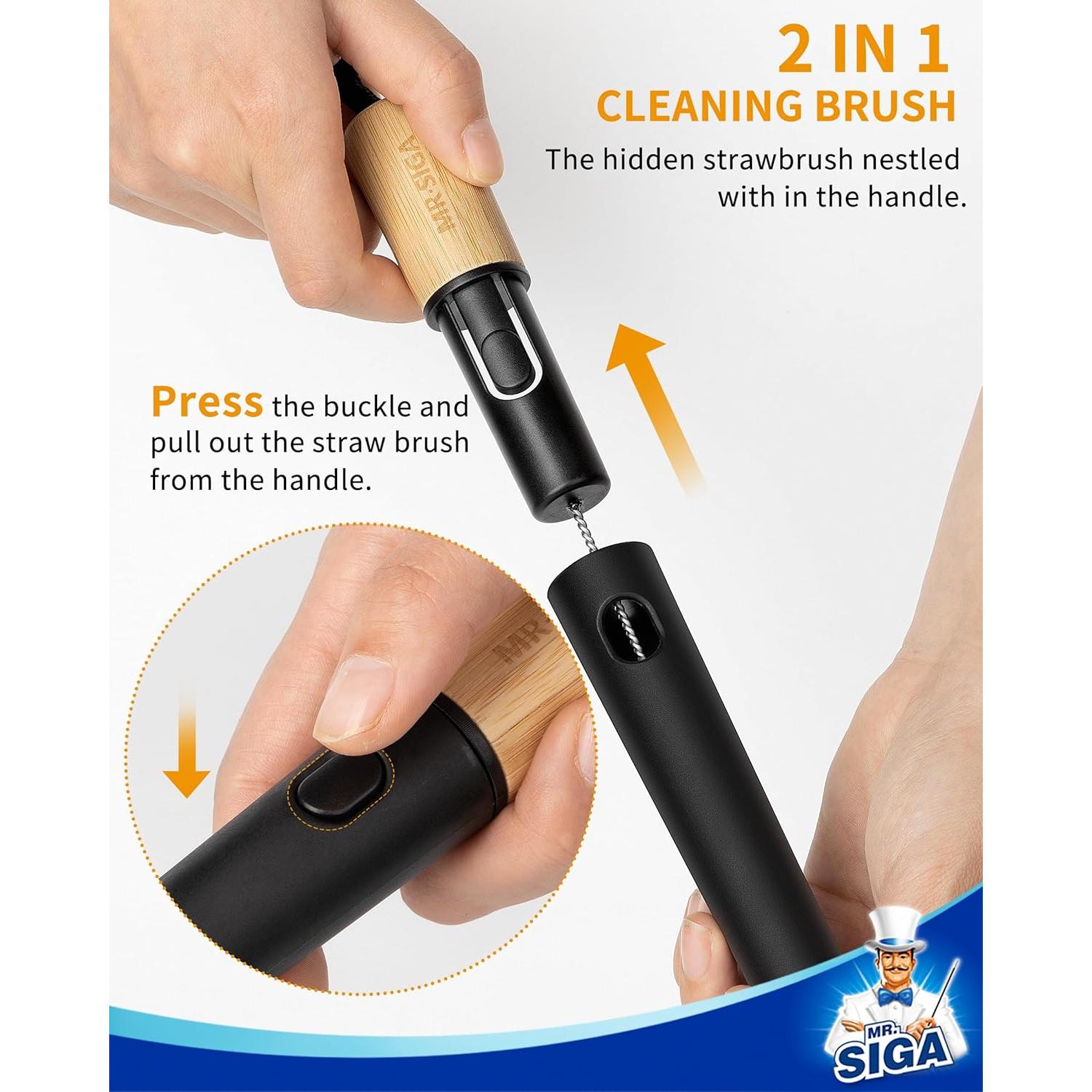 Cepillo Limpiador de Botellas y Pajitas MR.SIGA 2 en 1