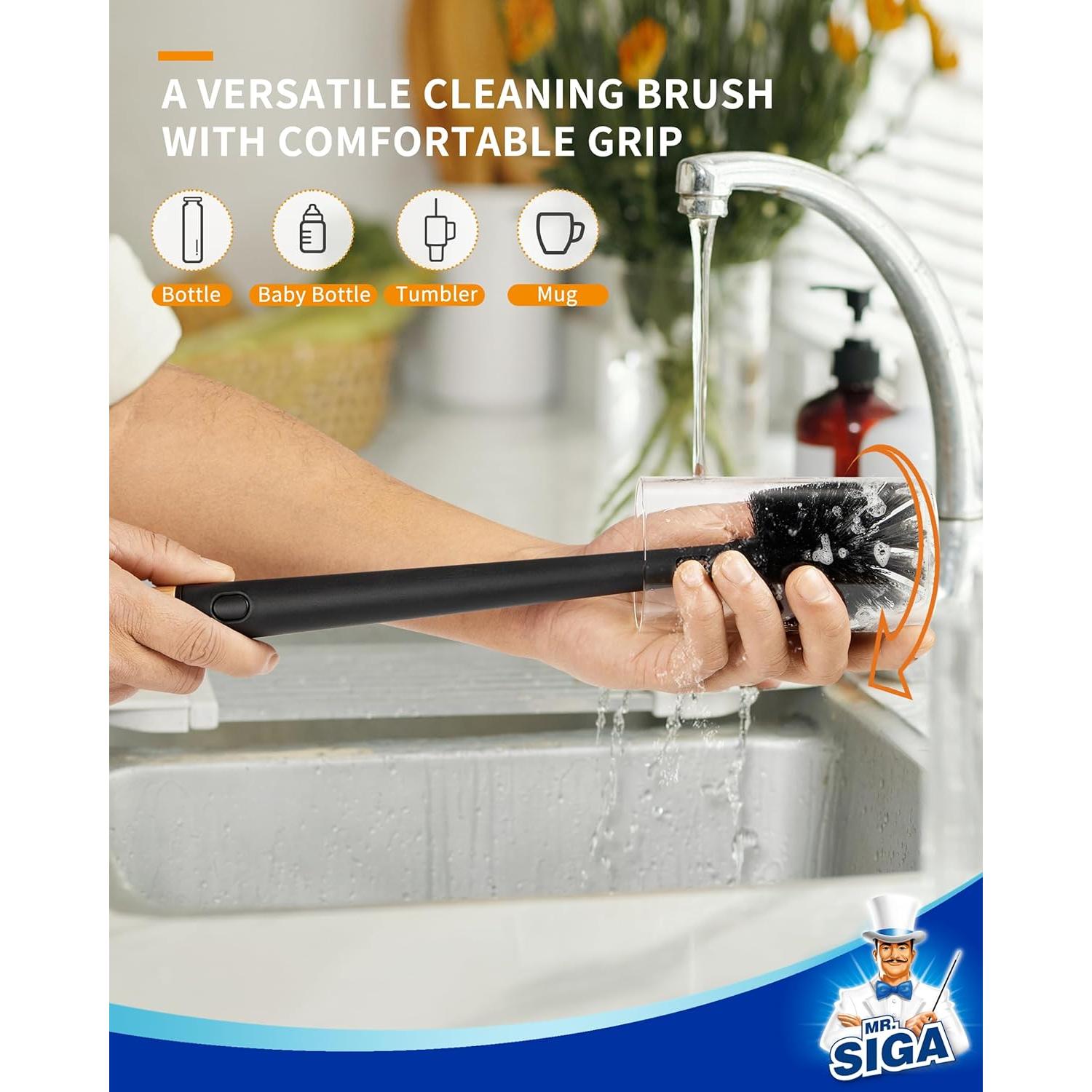 Cepillo Limpiador de Botellas y Pajitas MR.SIGA 2 en 1