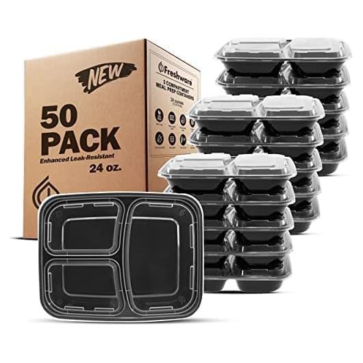 Contenedores de Comida Freshware 3 Compartimentos 710 ml 50 Pzas